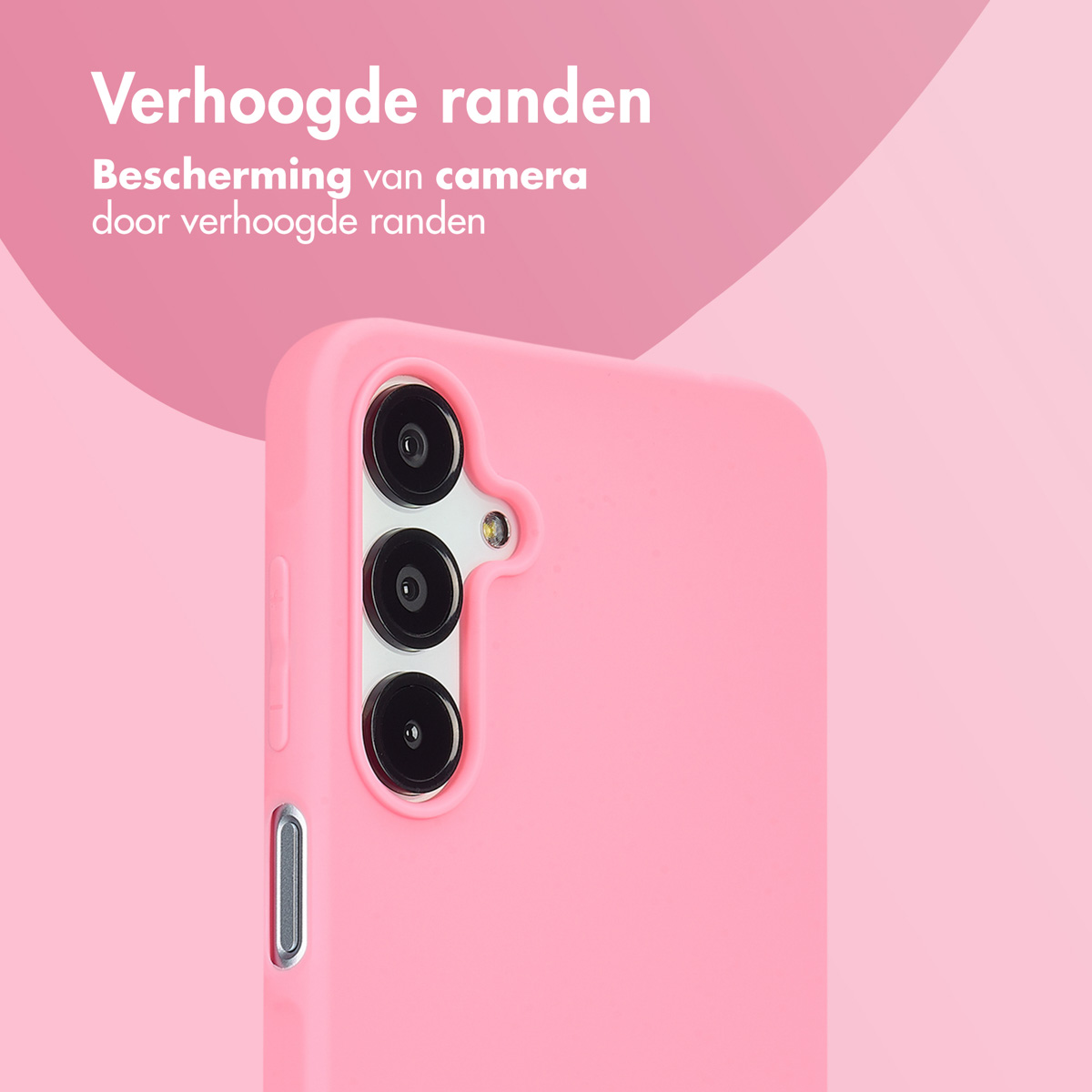 Rosa Handyhülle mit sichtbaren Kameralinsen, rosa Hintergrund.