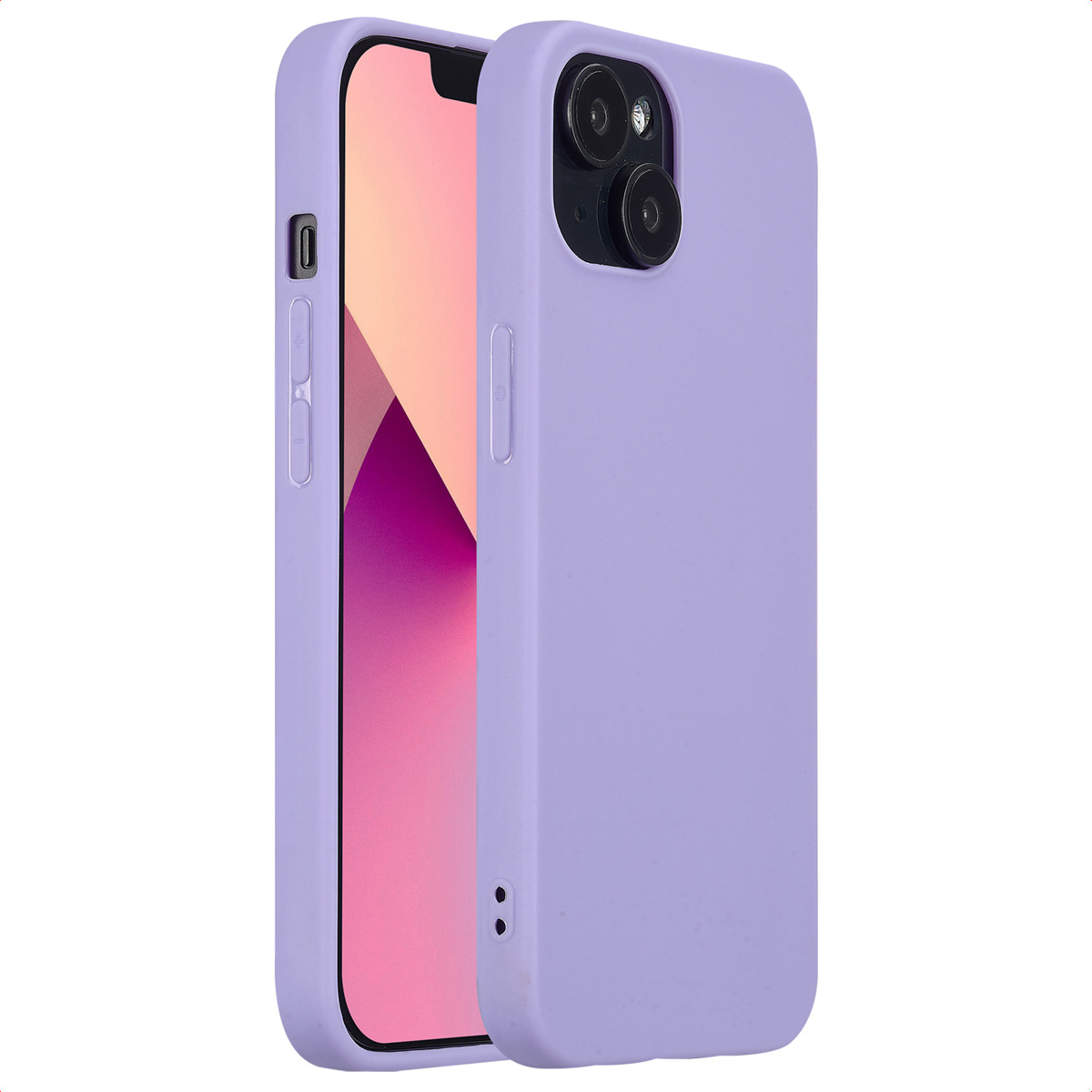 Lila Handyhülle mit Telefon. Das Telefon zeigt einen rosa Hintergrund.