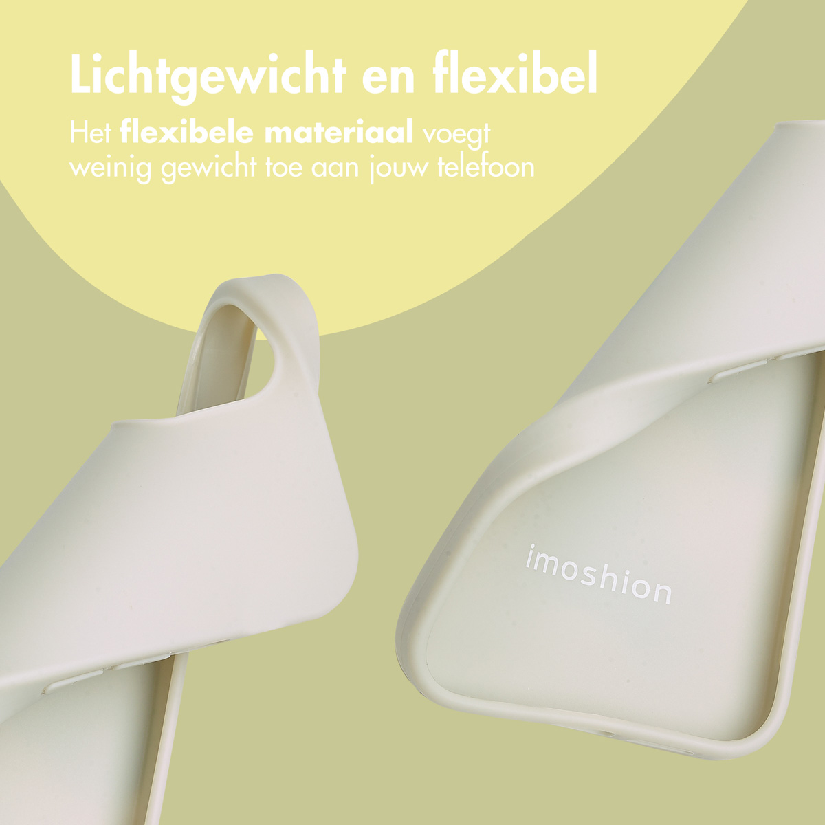 Zwei weiße Handyhüllen werden angezeigt. Der Text lautet 'Leicht und flexibel'.