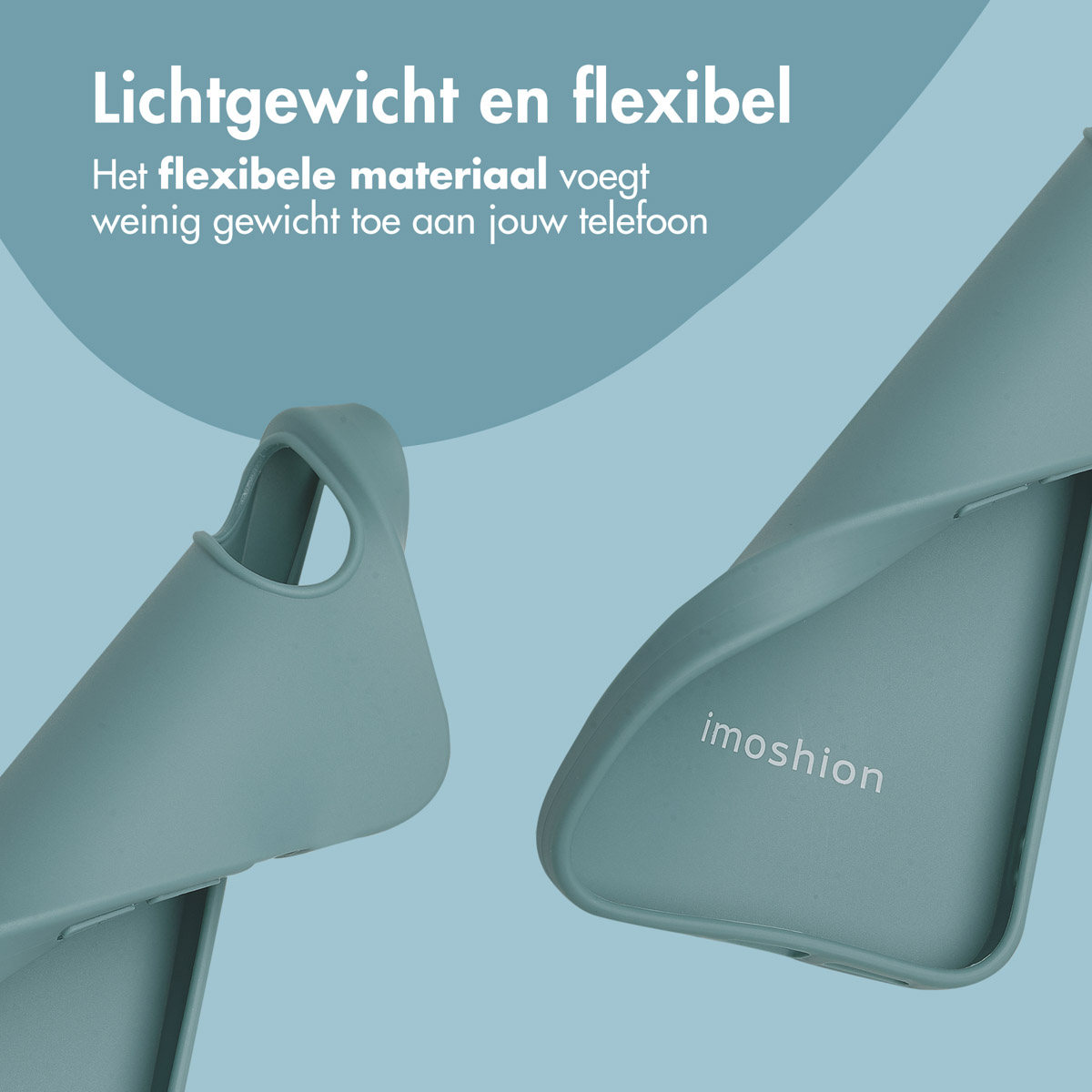 Zwei flexible Handyhüllen in Türkis. Die Hülle links ist nach hinten gebogen. Das Imoshion-Logo ist sichtbar.