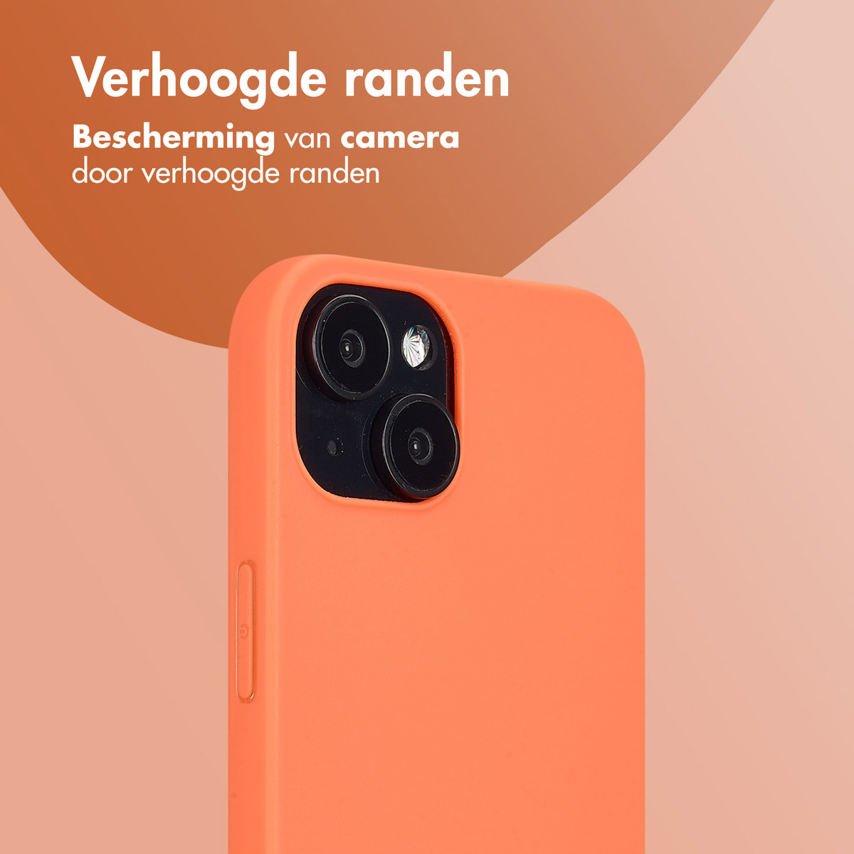 Orange Handyhülle mit Kameralinsen, pfirsichfarbener Hintergrund.
