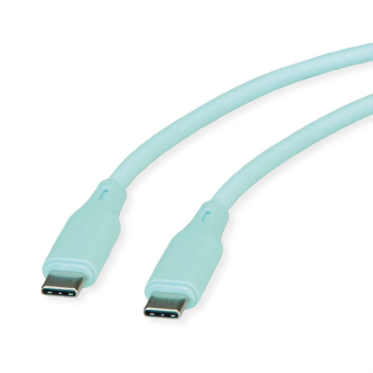 Deux câbles USB-C bleu clair. Fond blanc.