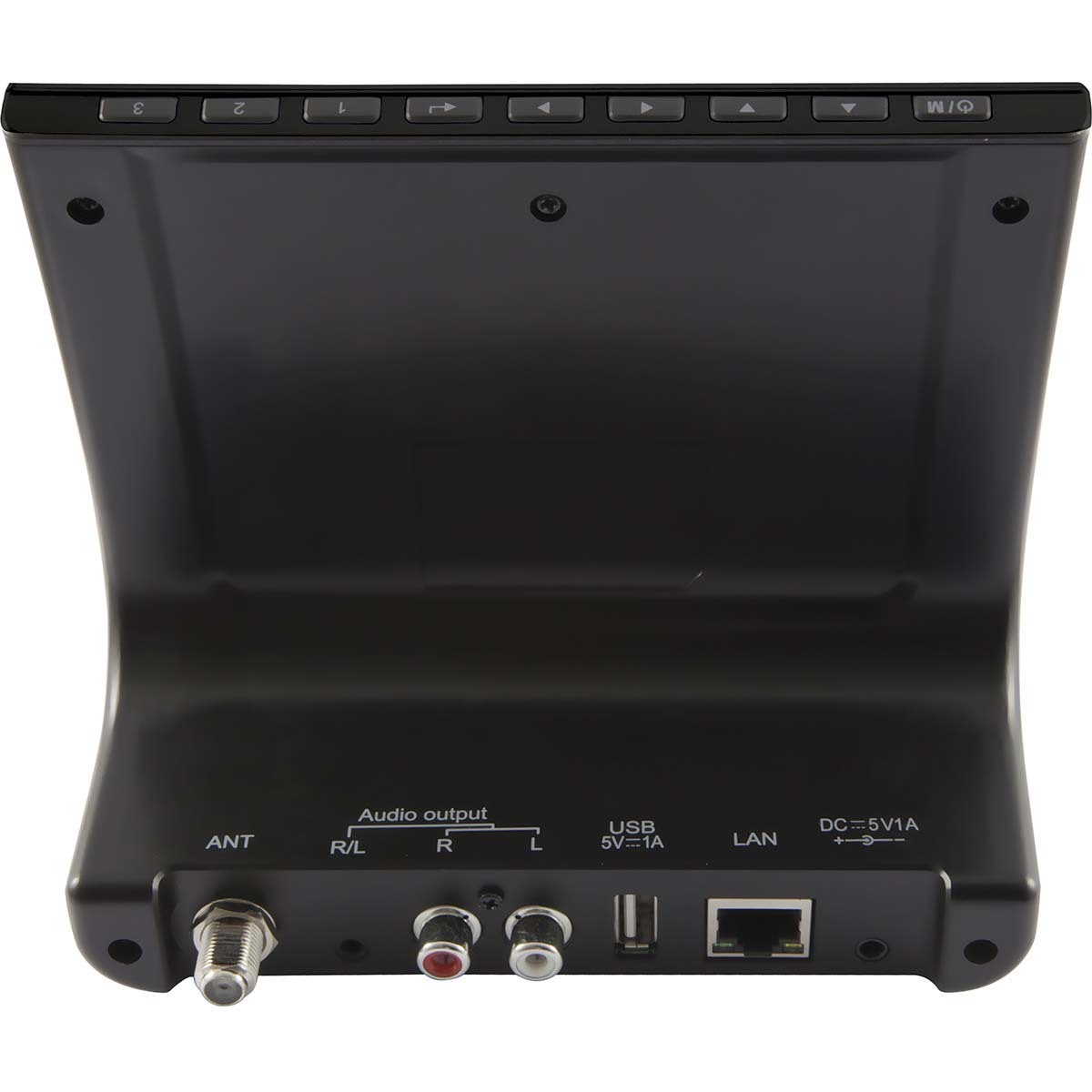A black device with buttons and ports, including ANT, USB, and LAN. 