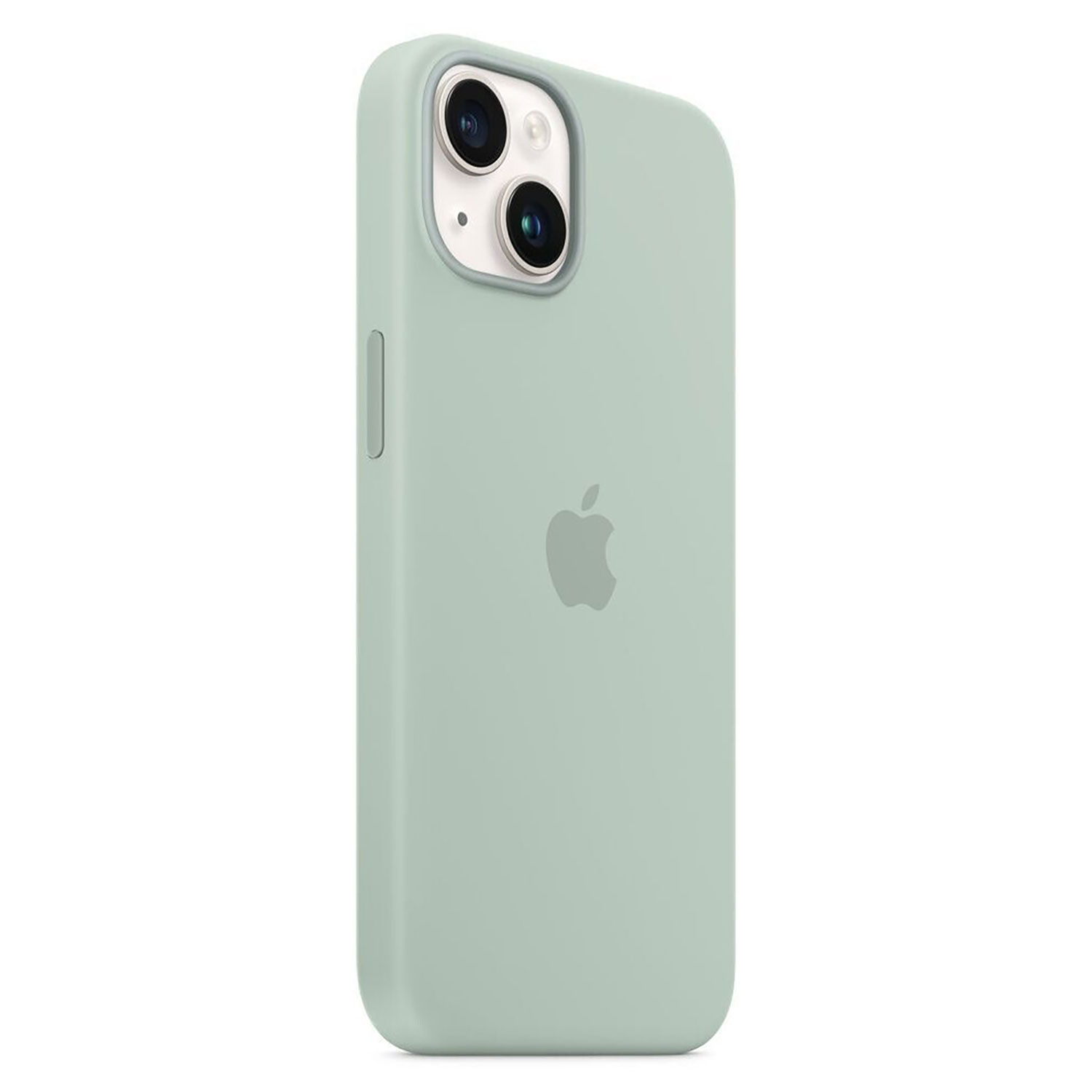 Mintgrüne Handyhülle. Apple-Logo auf der Rückseite. Kamerahole sichtbar.