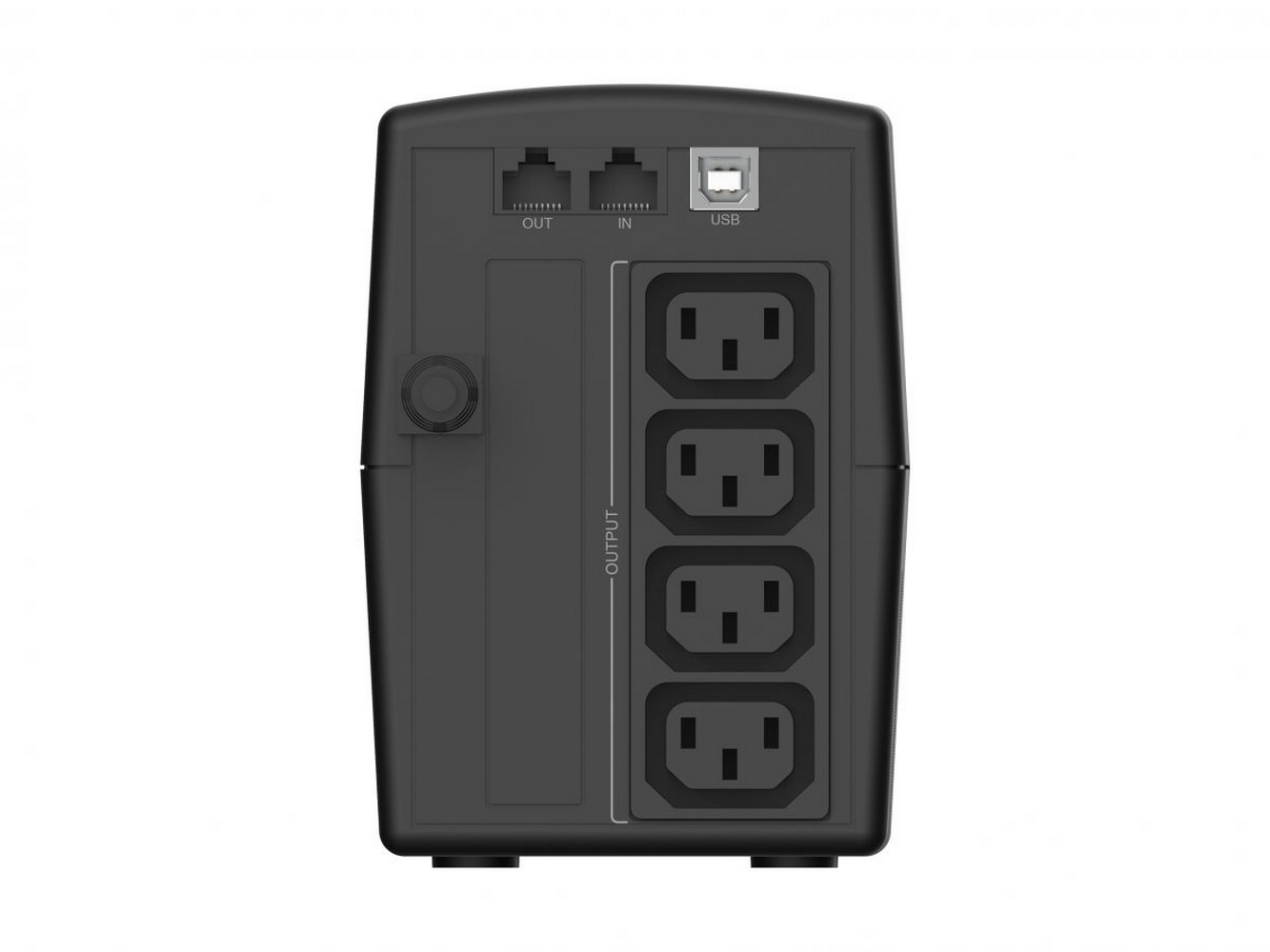UPS Conceptronic Zeus nero nella sua scatola. La scatola ha il nome e le specifiche.