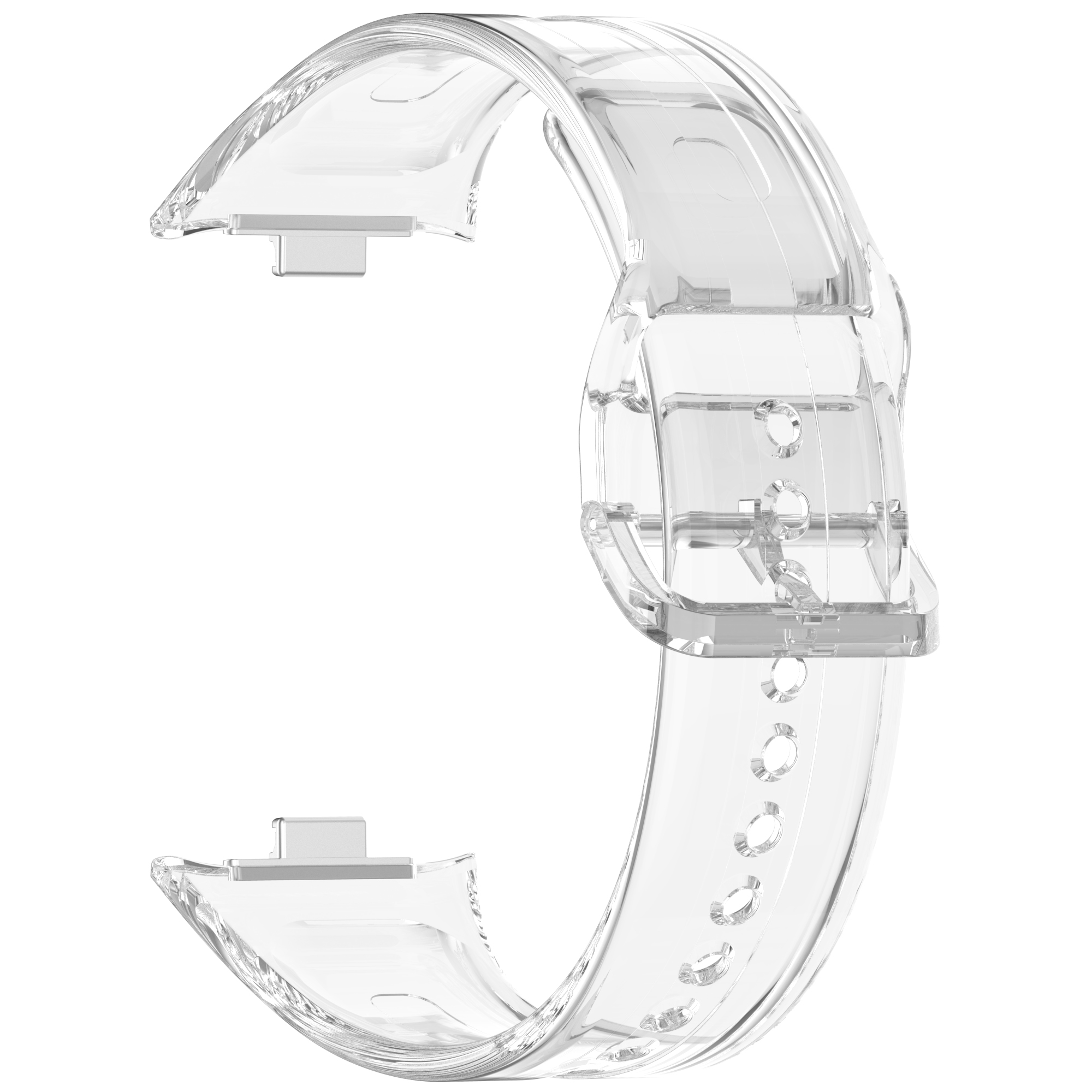 Transparenter Uhrenarmband, zeigt Schnalle und Band.