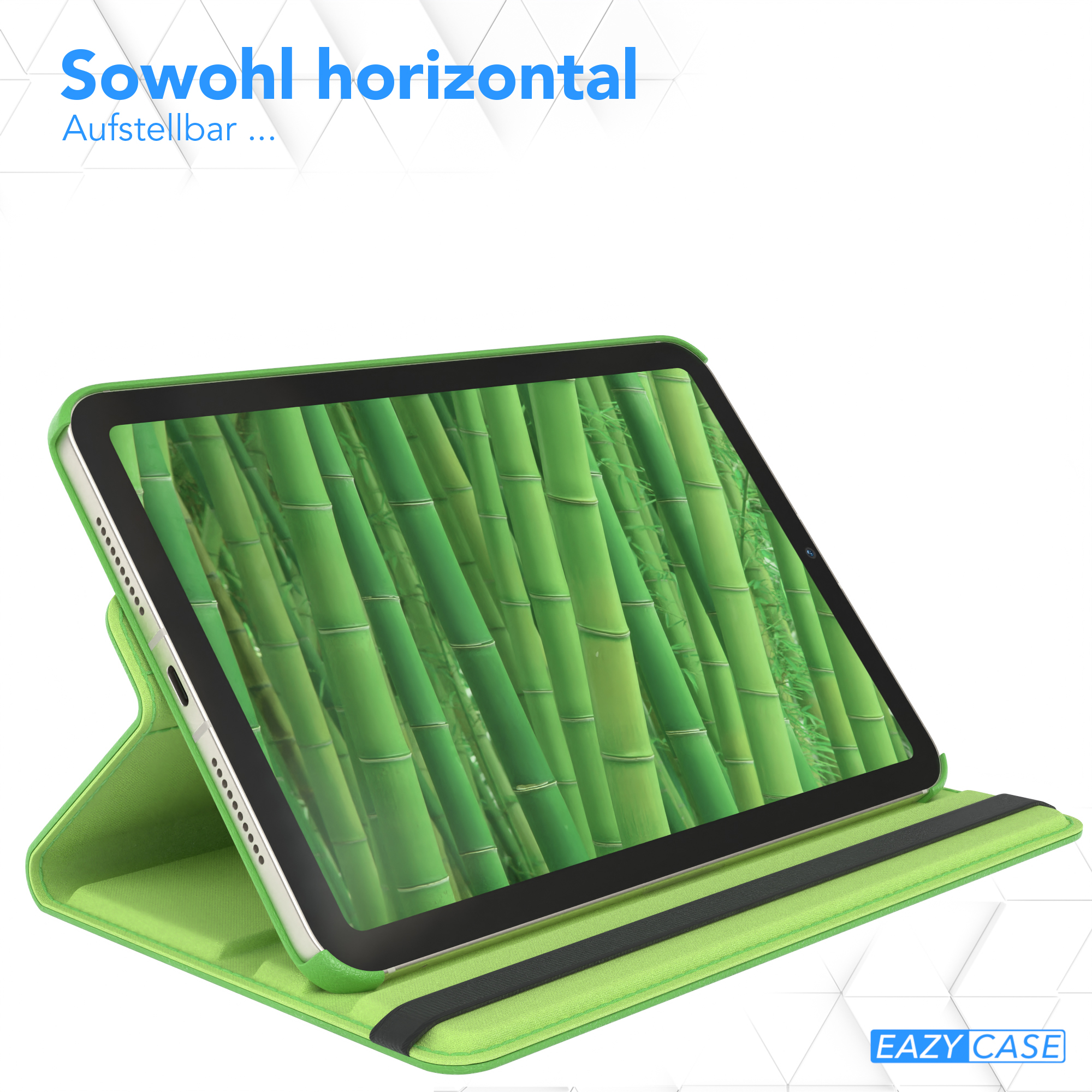 Grüne Tablettasche mit Bambusbild. Text: 'EAZY CASE'.