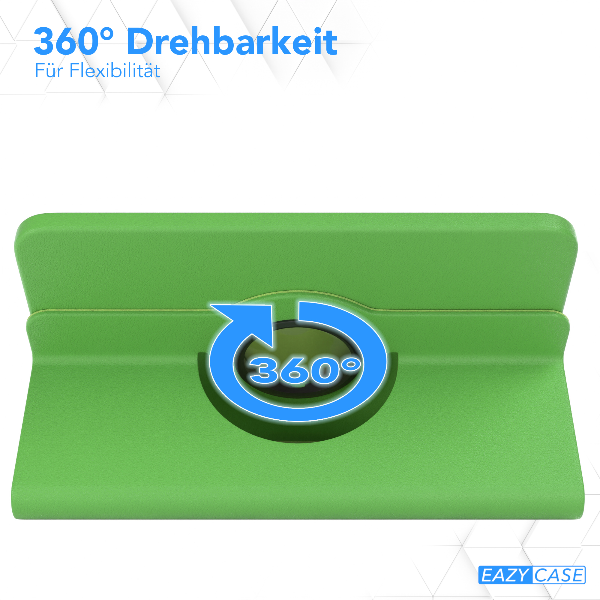 Grüner Ständer mit 360-Grad-Drehdesign, mit dem Text '360° Drehbarkeit'.