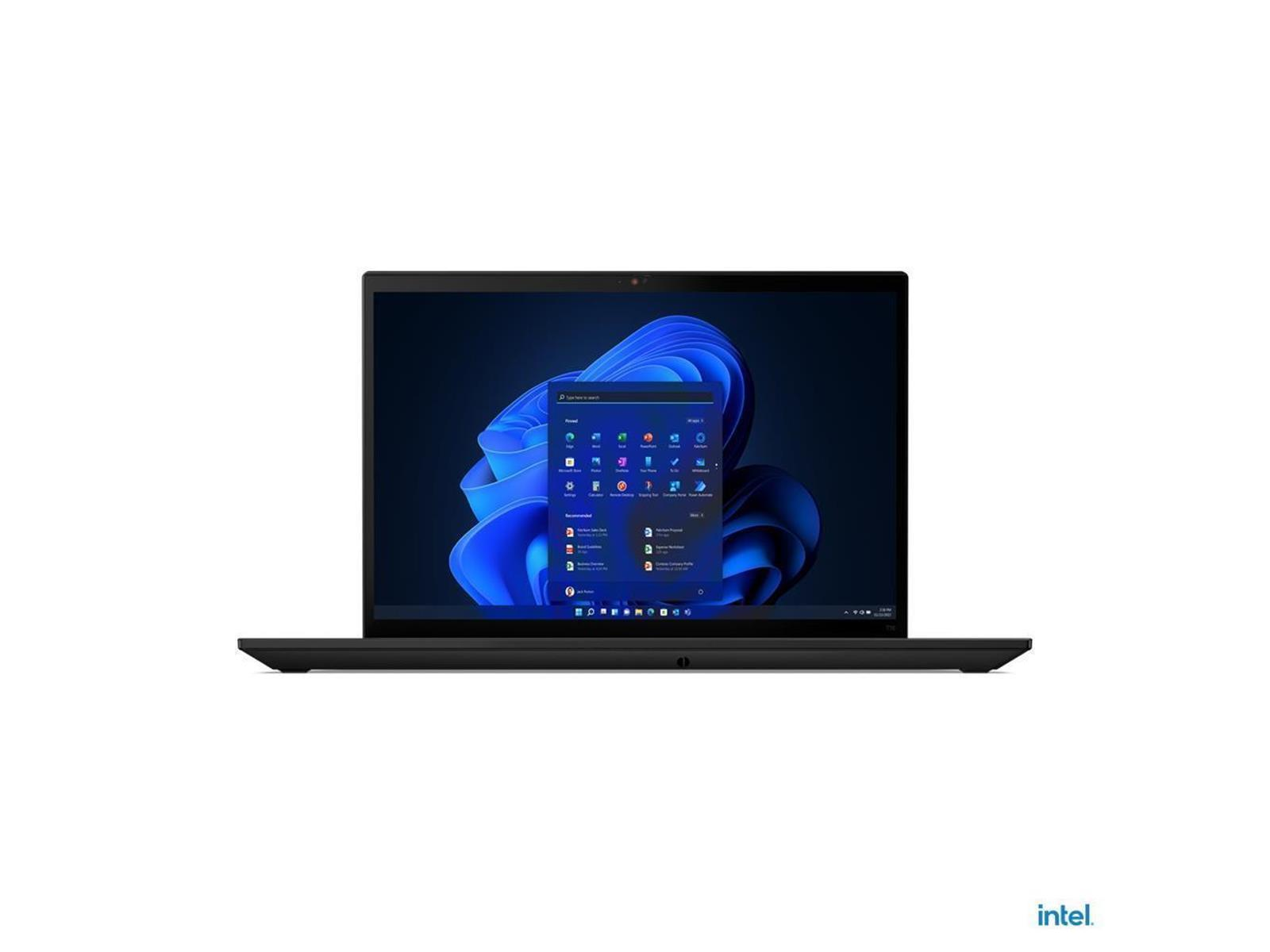 Schwarzer Laptop mit geöffneter Windows 11-Oberfläche auf dem Bildschirm. Der Hintergrund ist weiß.