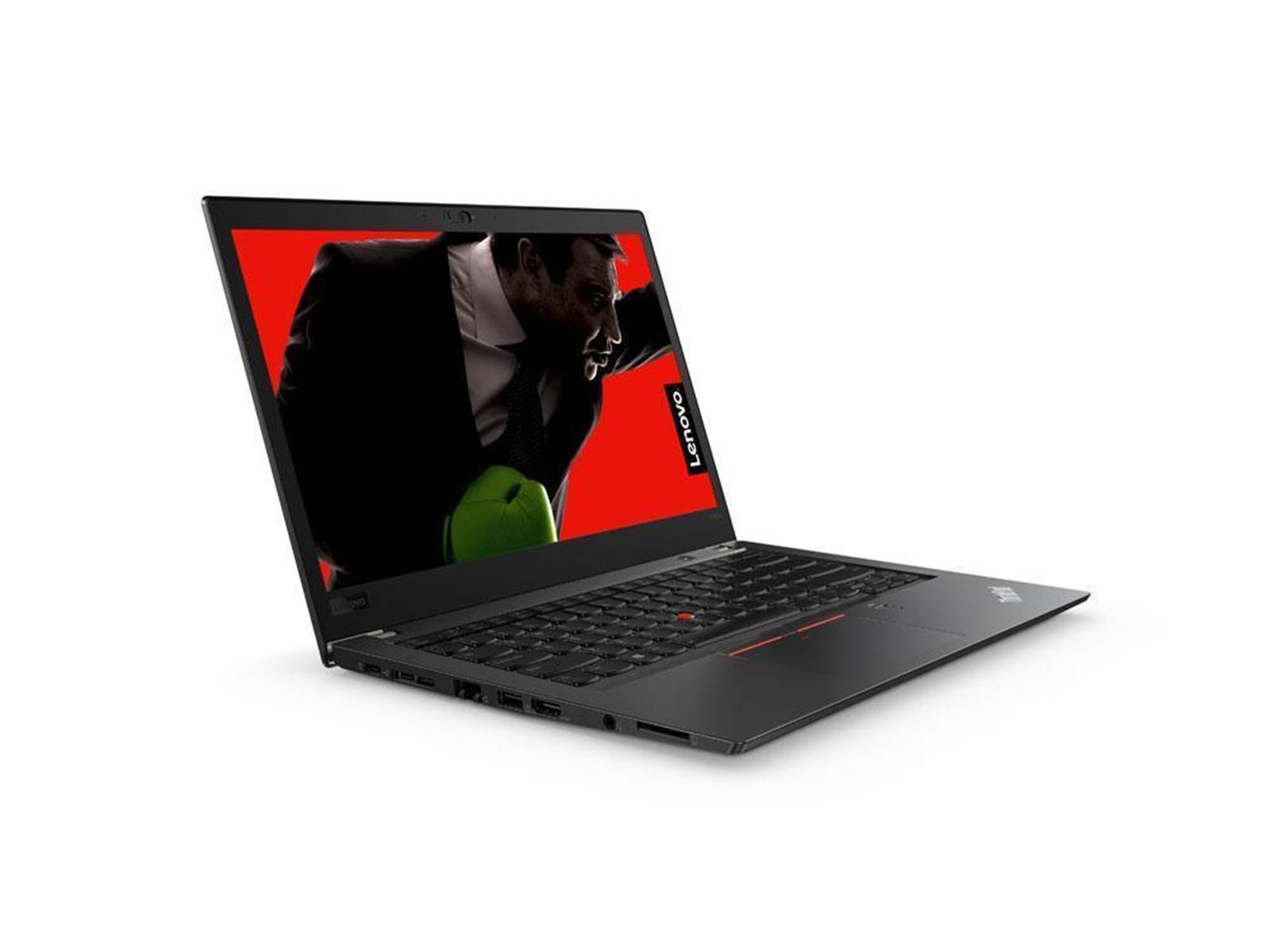 Schwarzer Lenovo Laptop offen mit Boxer-Bild. Tastatur und Bildschirm sind sichtbar.