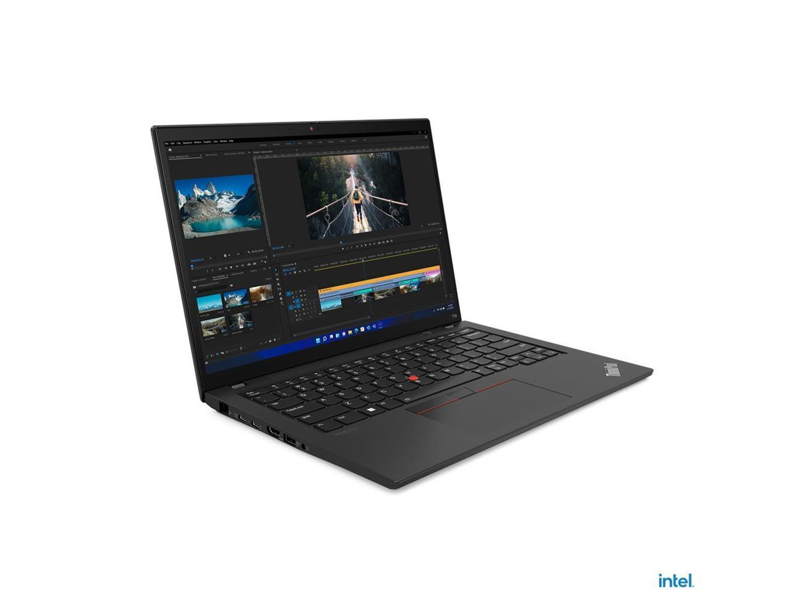 Ein schwarzer Laptop auf weißer Oberfläche, der eine Benutzeroberfläche für Videobearbeitungssoftware anzeigt.