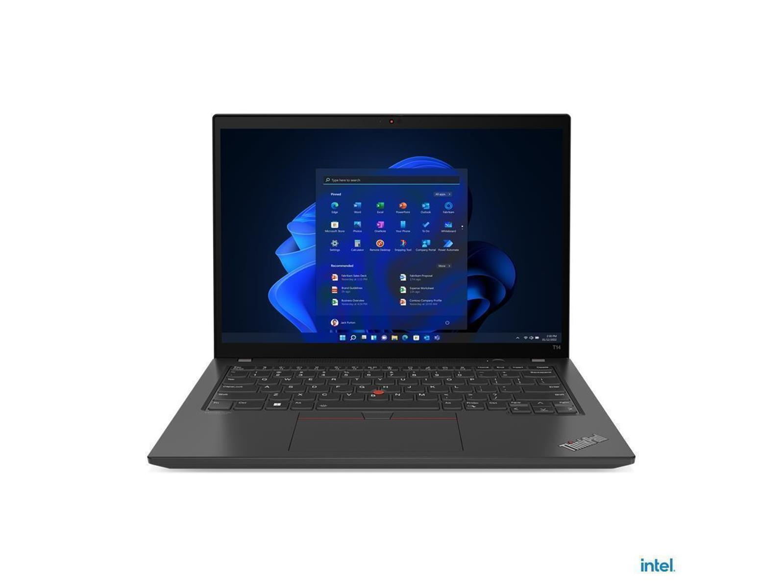 Ein schwarzes Lenovo ThinkPad Laptop geöffnet, Windows-Oberfläche, auf weißem Hintergrund.
