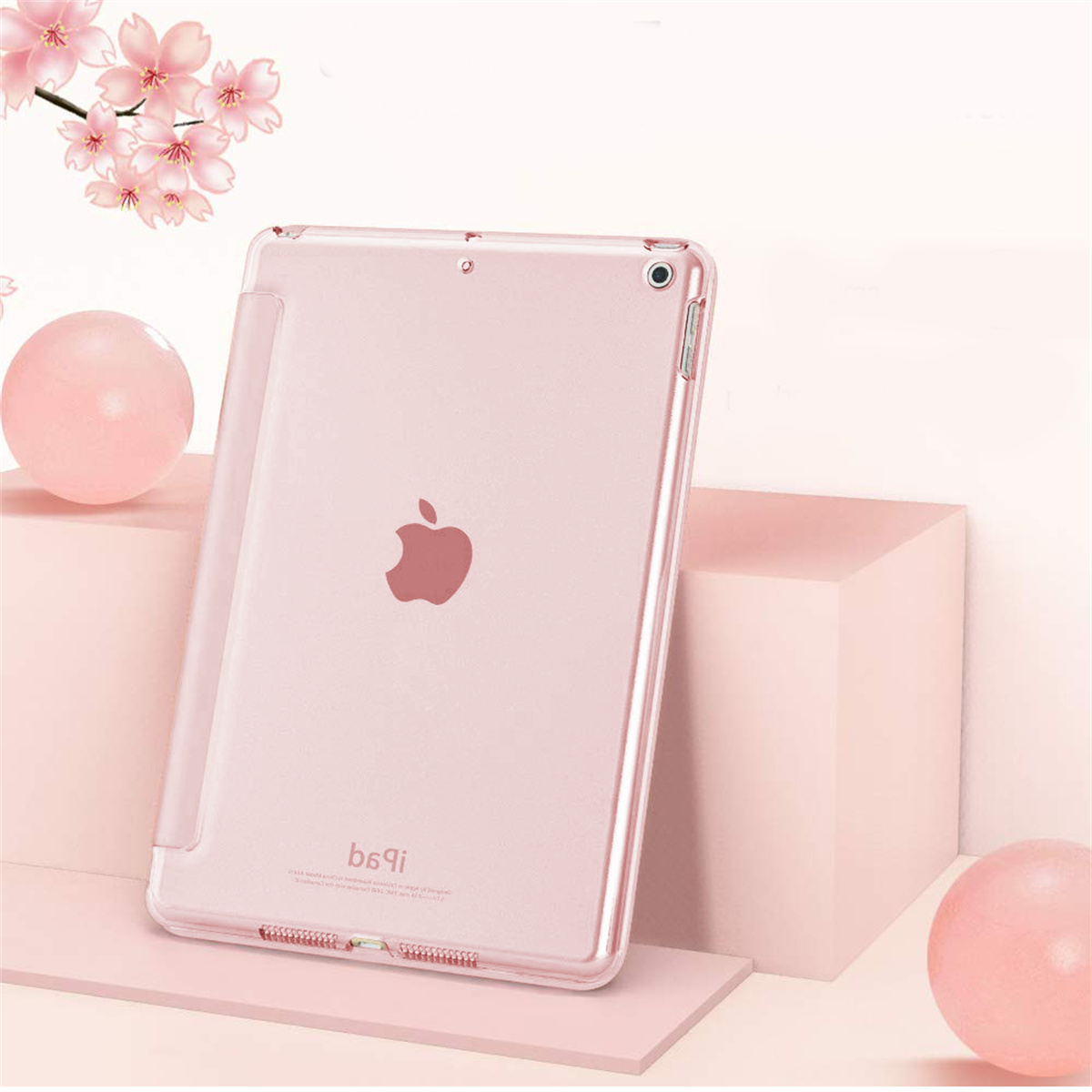 Rosa iPad in einer transparenten Hülle, mit rosa Hintergründe.