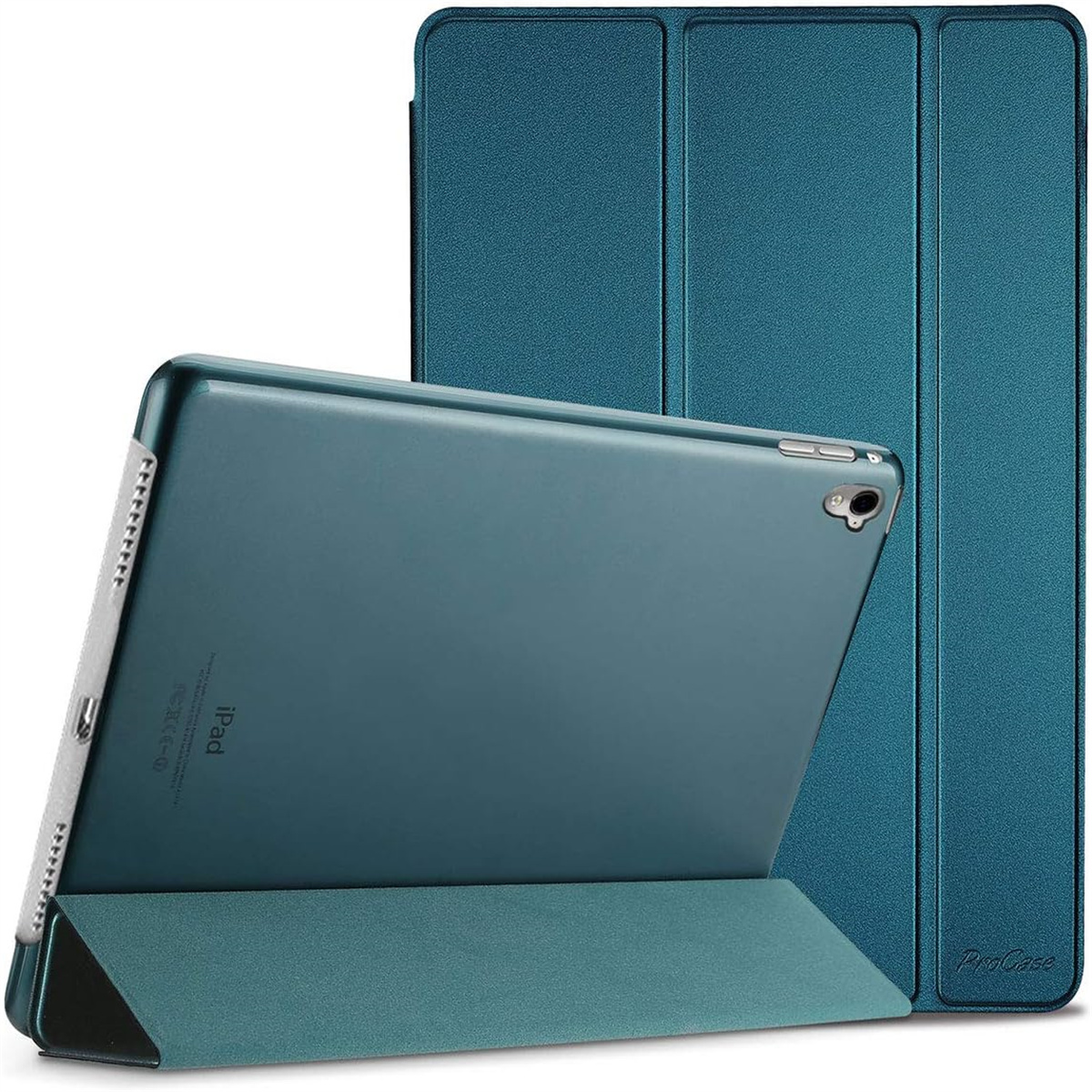 Türkis Tablet in einer türkisen Hülle. Die Hülle ist gefaltet und stellt das Tablet auf.