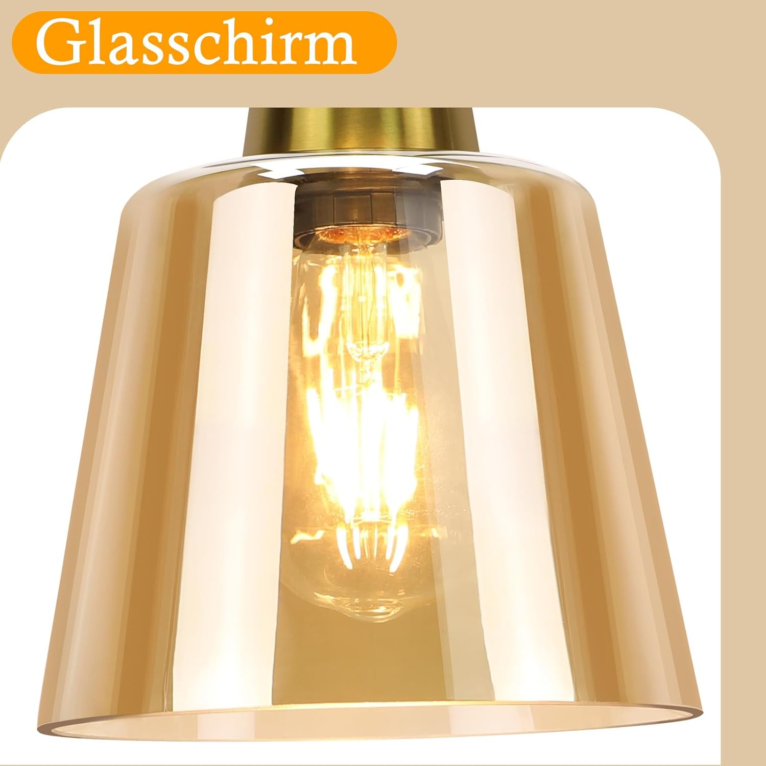 Nahaufnahme eines Glasschirms mit freiliegender Glühbirne.