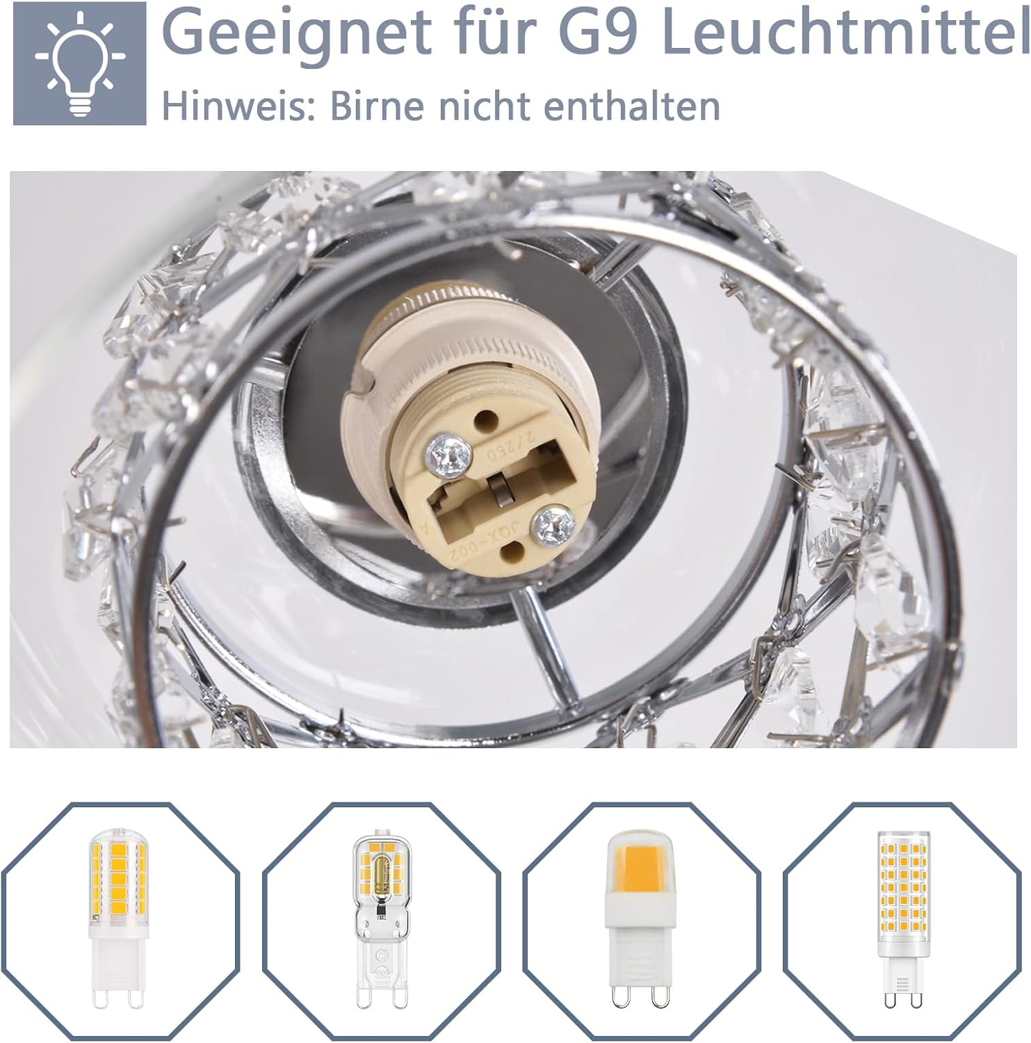 Zbliżenie oprawy oświetleniowej z gniazdem żarówki G9, pokazujące szczegółowy widok części.