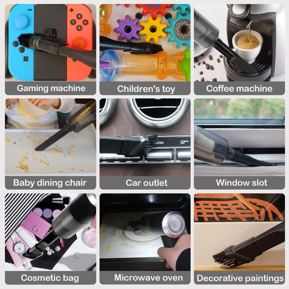 Eine Sammlung von Gegenständen, darunter eine Spielkonsole, Spielzeug, eine Kaffeemaschine und andere.