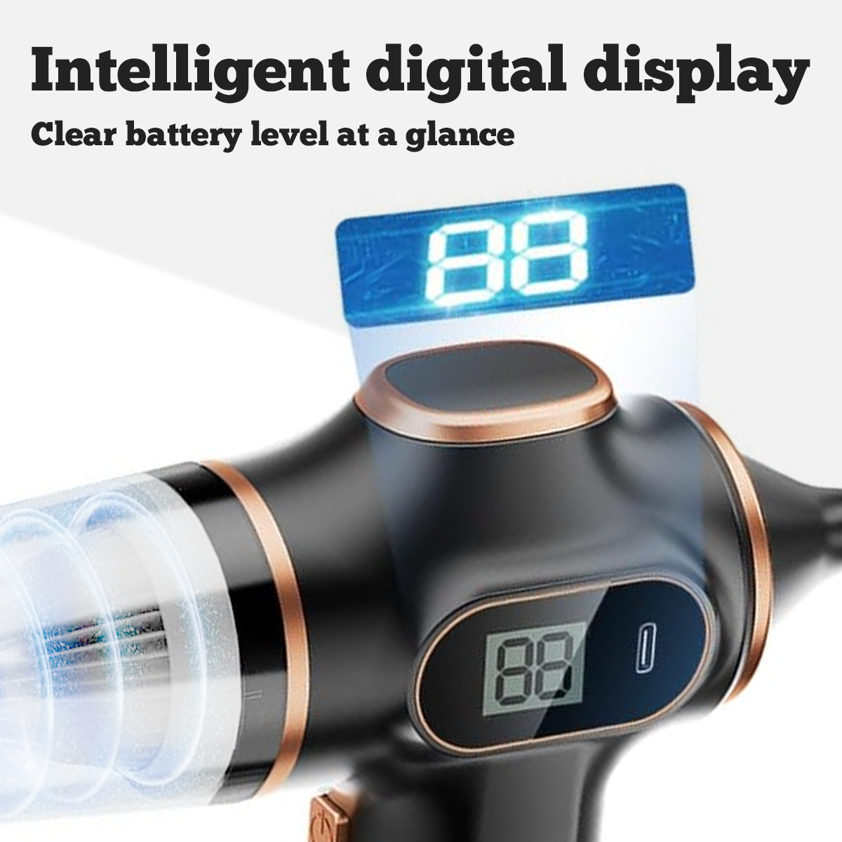 Nahaufnahme zeigt Digitalanzeige mit '88' und eine andere mit '88' und einem Batteriesymbol.