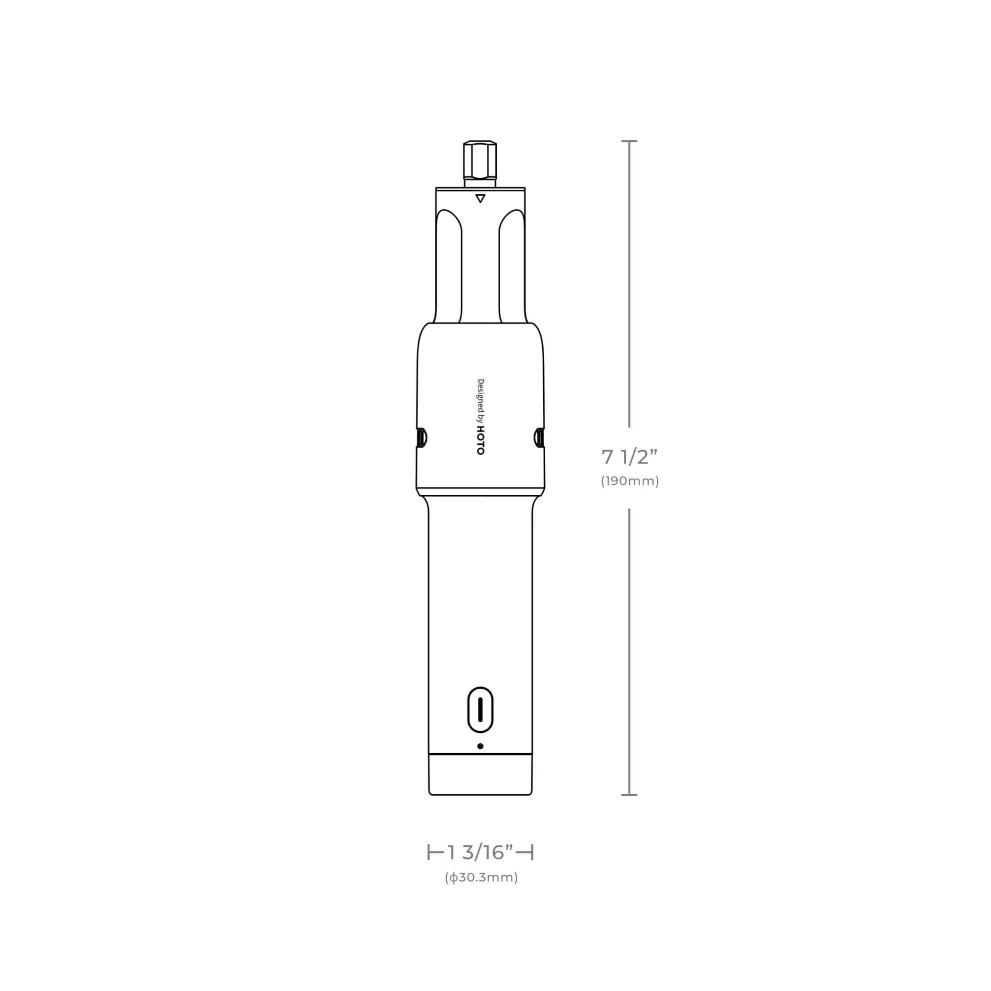 Diagramm eines Geräts, Abmessungen: 7 1/2" (190 mm) x 1 3/16" (φ30,3 mm).
