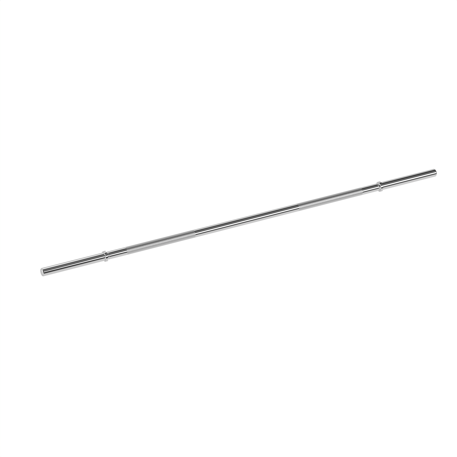 Une barre de musculation argentée isolée sur fond blanc, montrant la surface lisse de la barre.