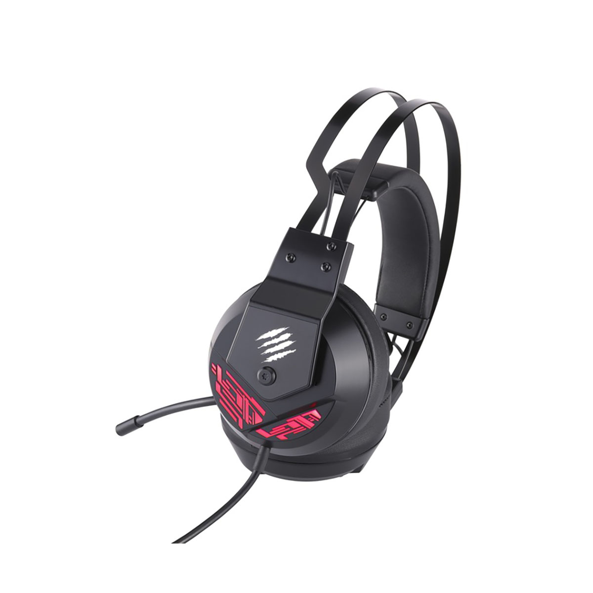 Czarne i czerwone słuchawki do gier z mikrofonem, widok z boku na białym tle.