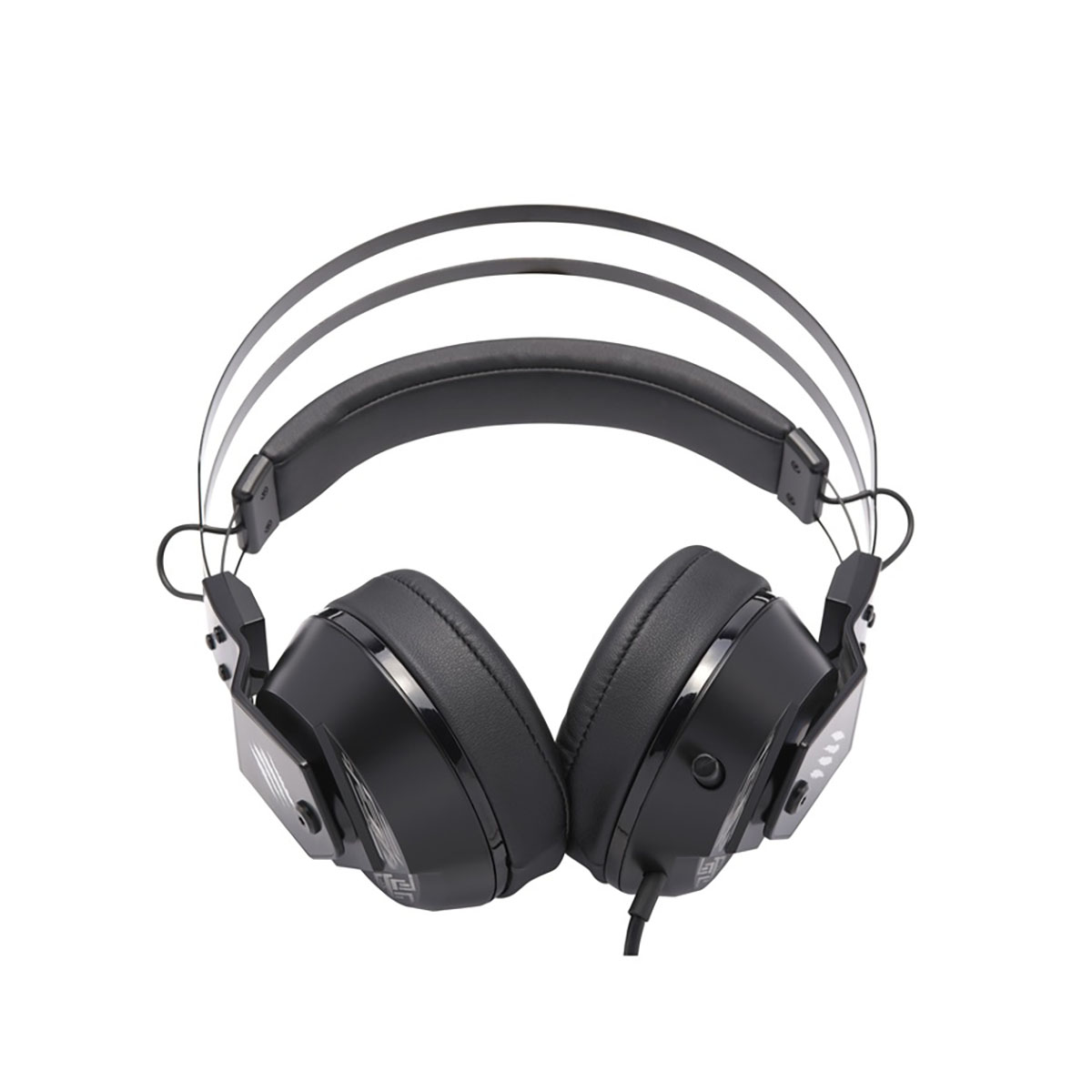 Czarne słuchawki z metalowym pałąkiem i grubymi nausznicami. Słuchawki pokazano na białym tle.