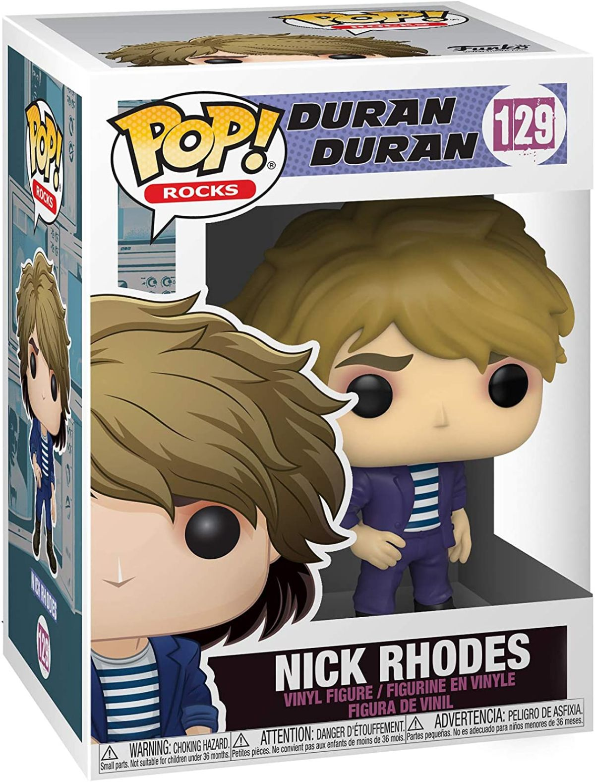 Figura Funko Pop di Nick Rhodes dei Duran Duran in una scatola.