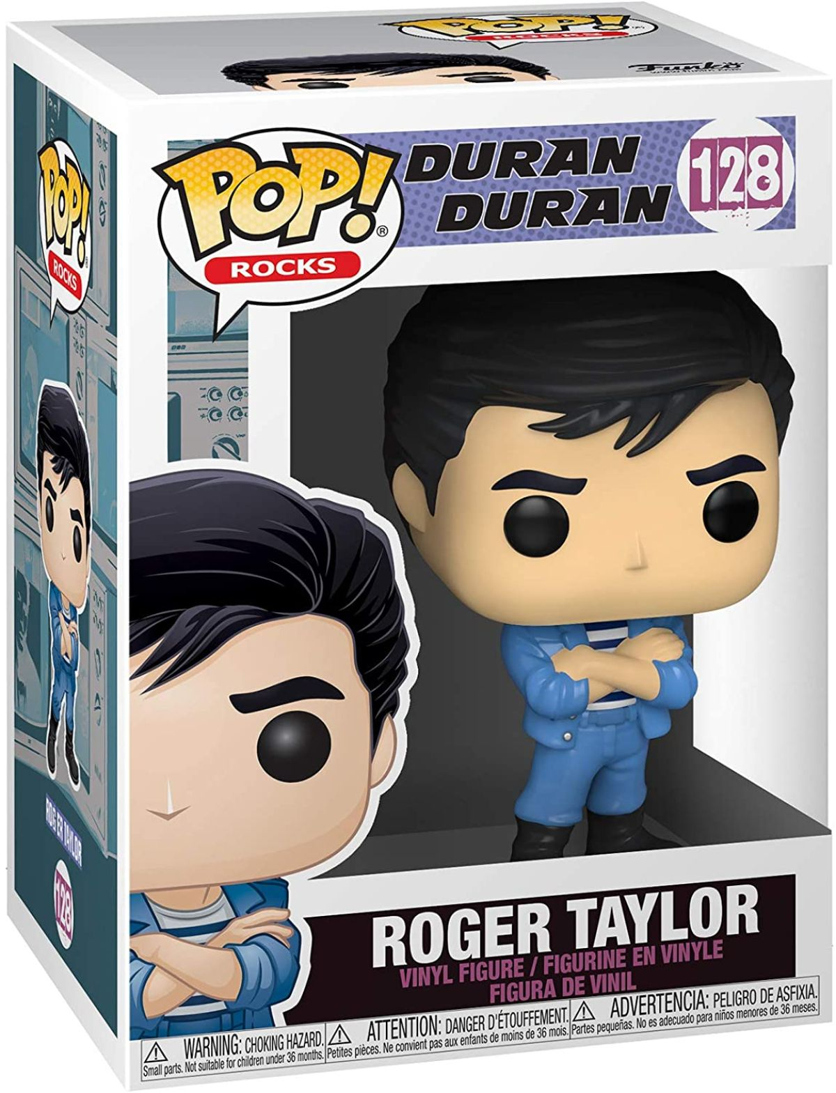 Funko Pop di Roger Taylor dei Duran Duran. La scatola mostra la figura e il nome della band.