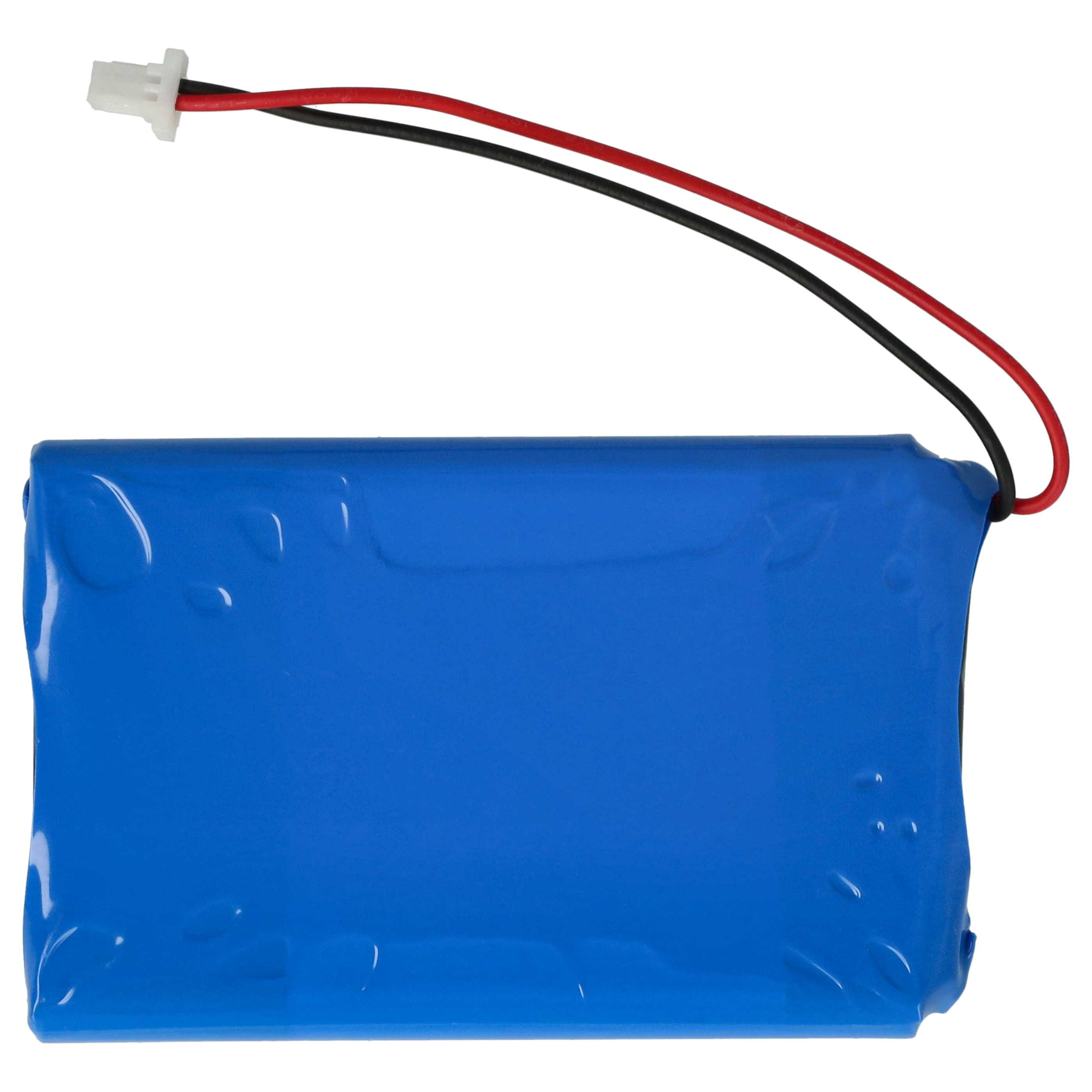 Blauer Akku mit roten und schwarzen Drähten. Weißer Hintergrund.