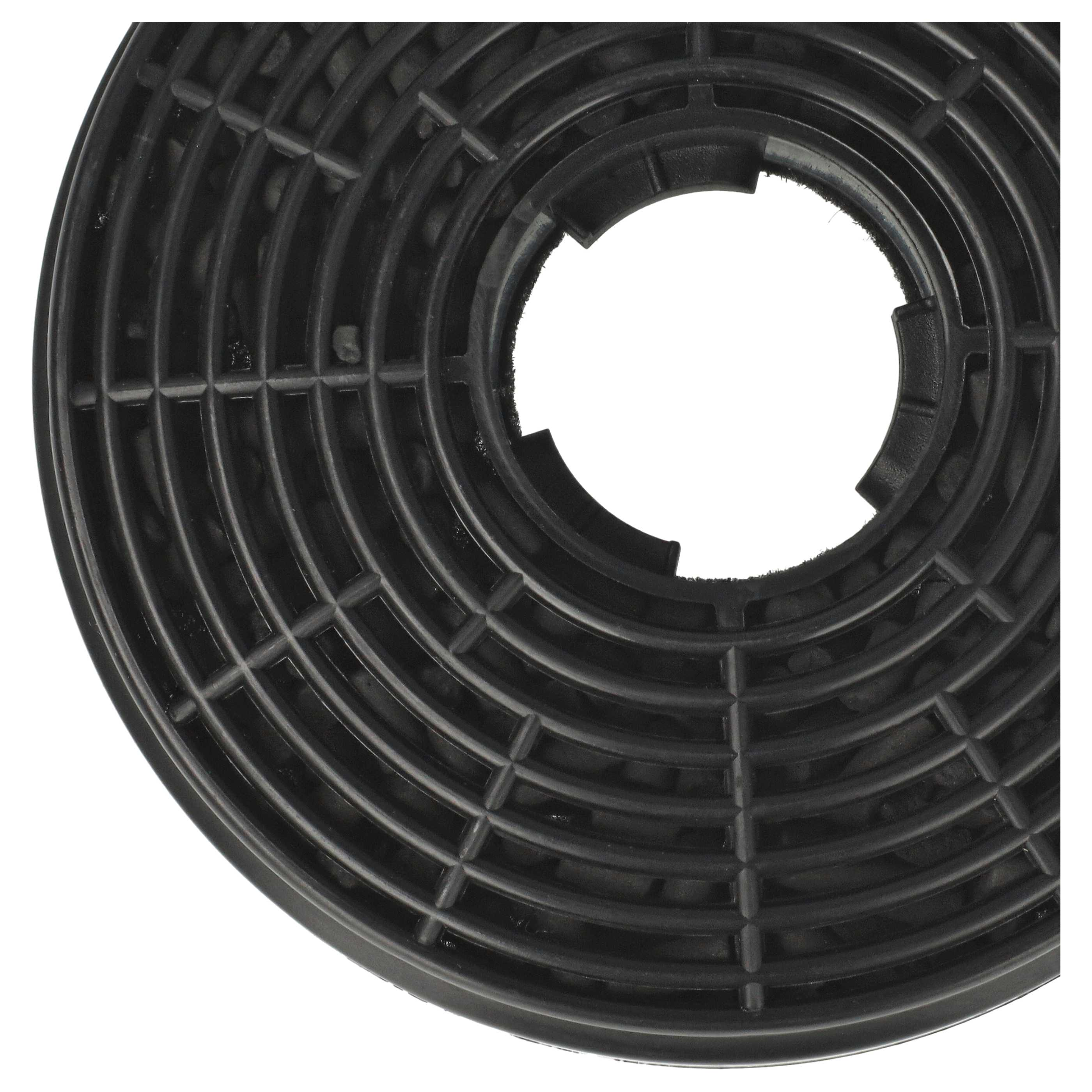 Schwarzer Aktivkohlefilter mit kreisförmiger Form und Gittermuster.