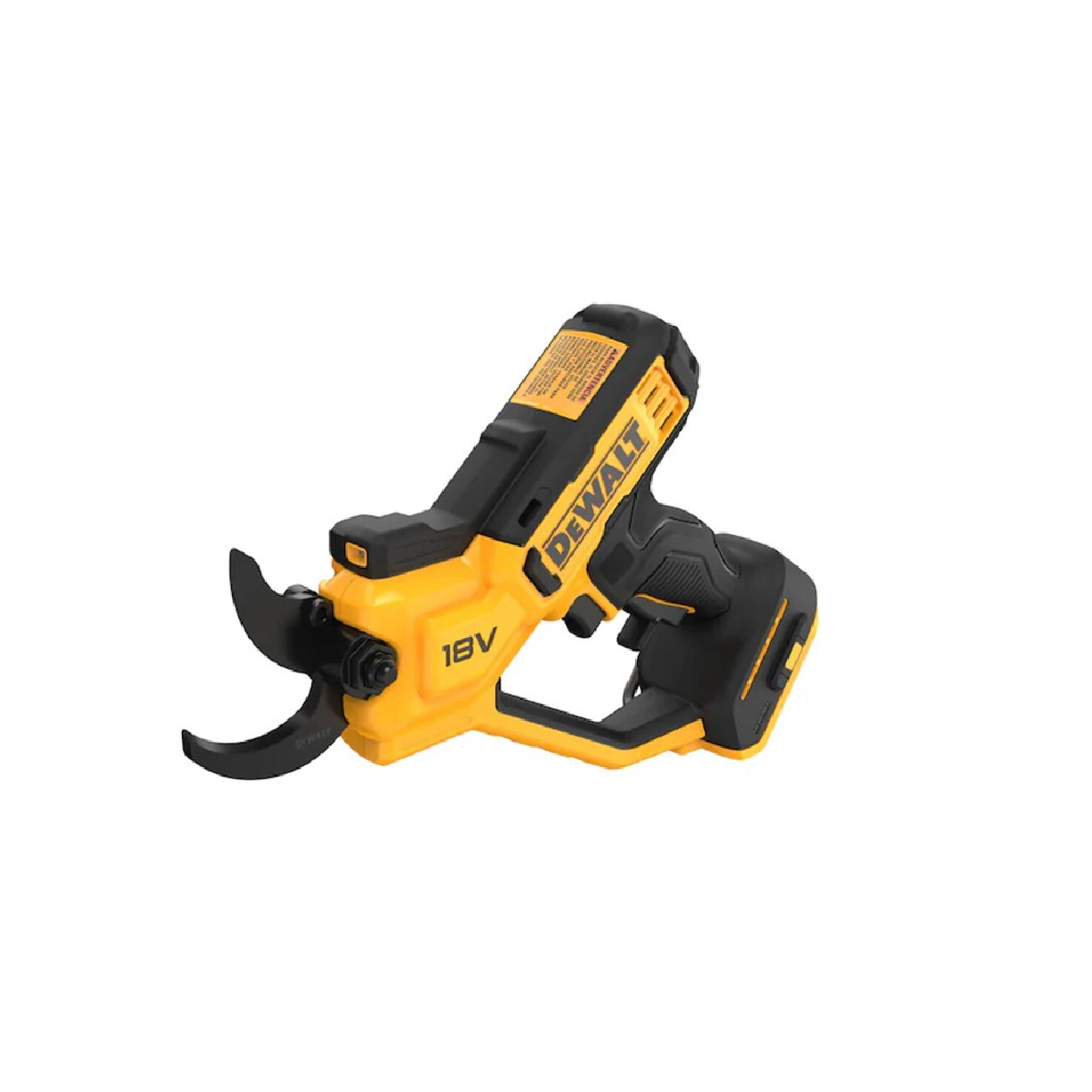 Gelb-schwarze DeWalt 18V Akku-Gartenschere mit schwarzer Klinge.