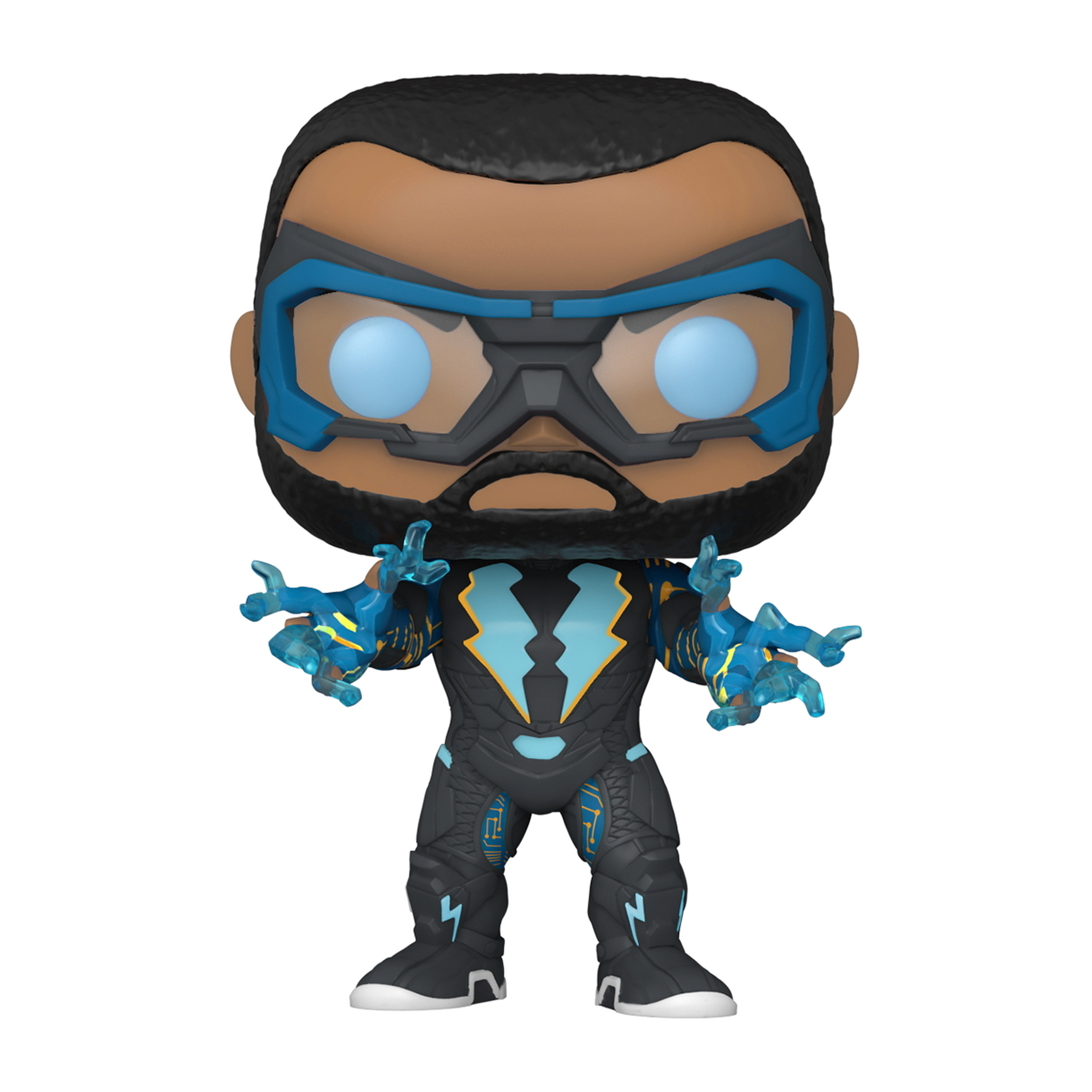 Figura Funko Pop de Black Lightning. Traje azul y negro, sosteniendo rayos.