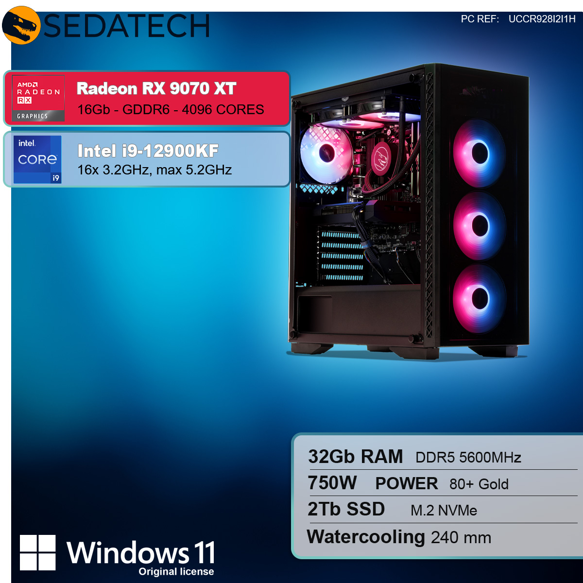 Case del computer con info scheda grafica e dettagli processore Intel i9.