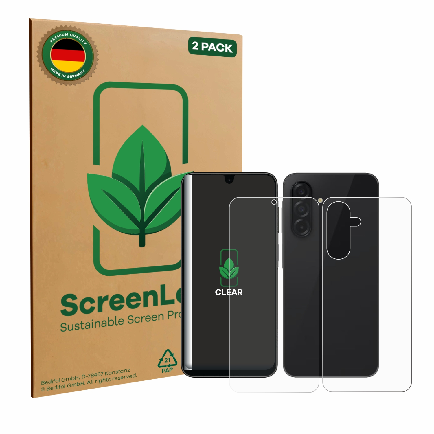 Telefon und Displayschutzfolienpack mit klarer Folie.