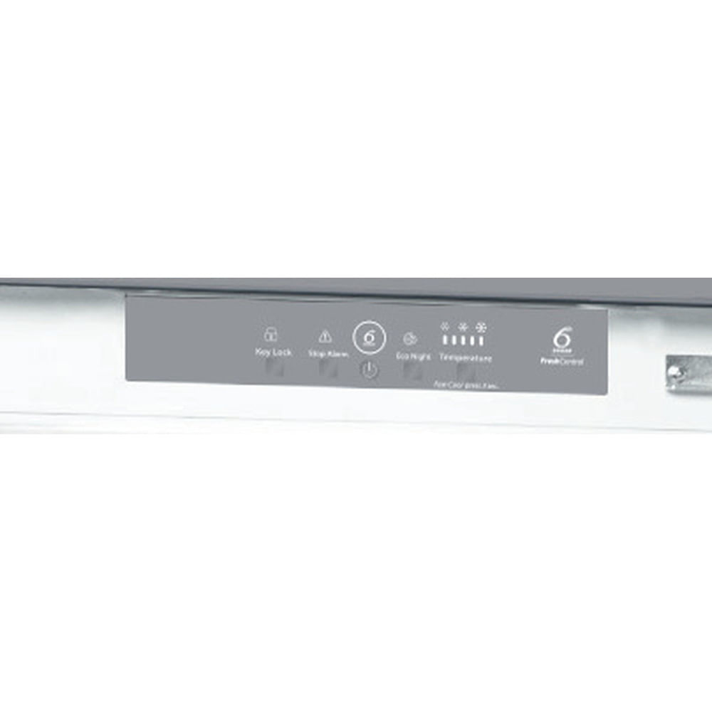 Refrigerator control panel with icons for key lock, temperature.