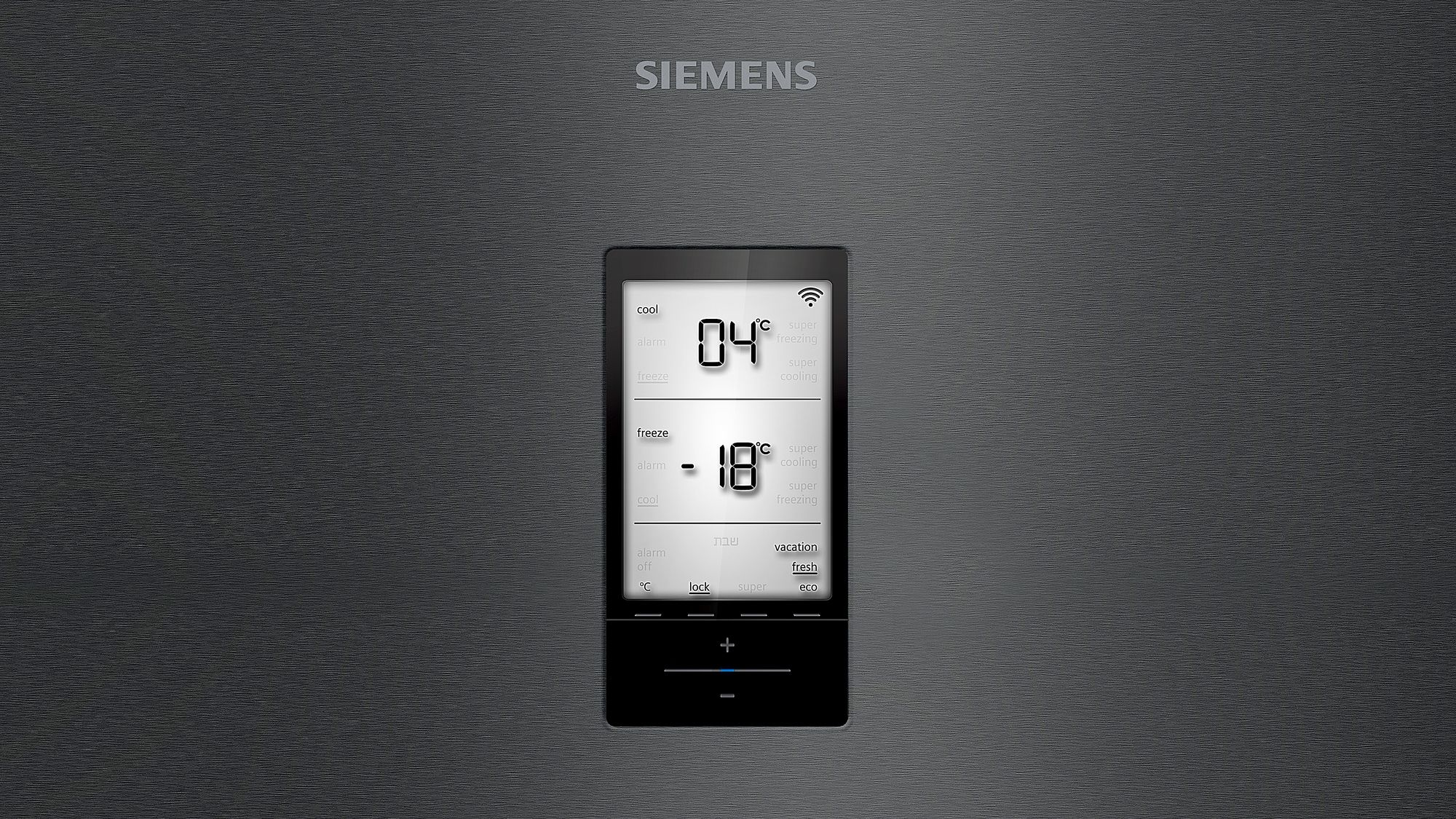 Panel de control del refrigerador Siemens que muestra la configuración de temperatura.