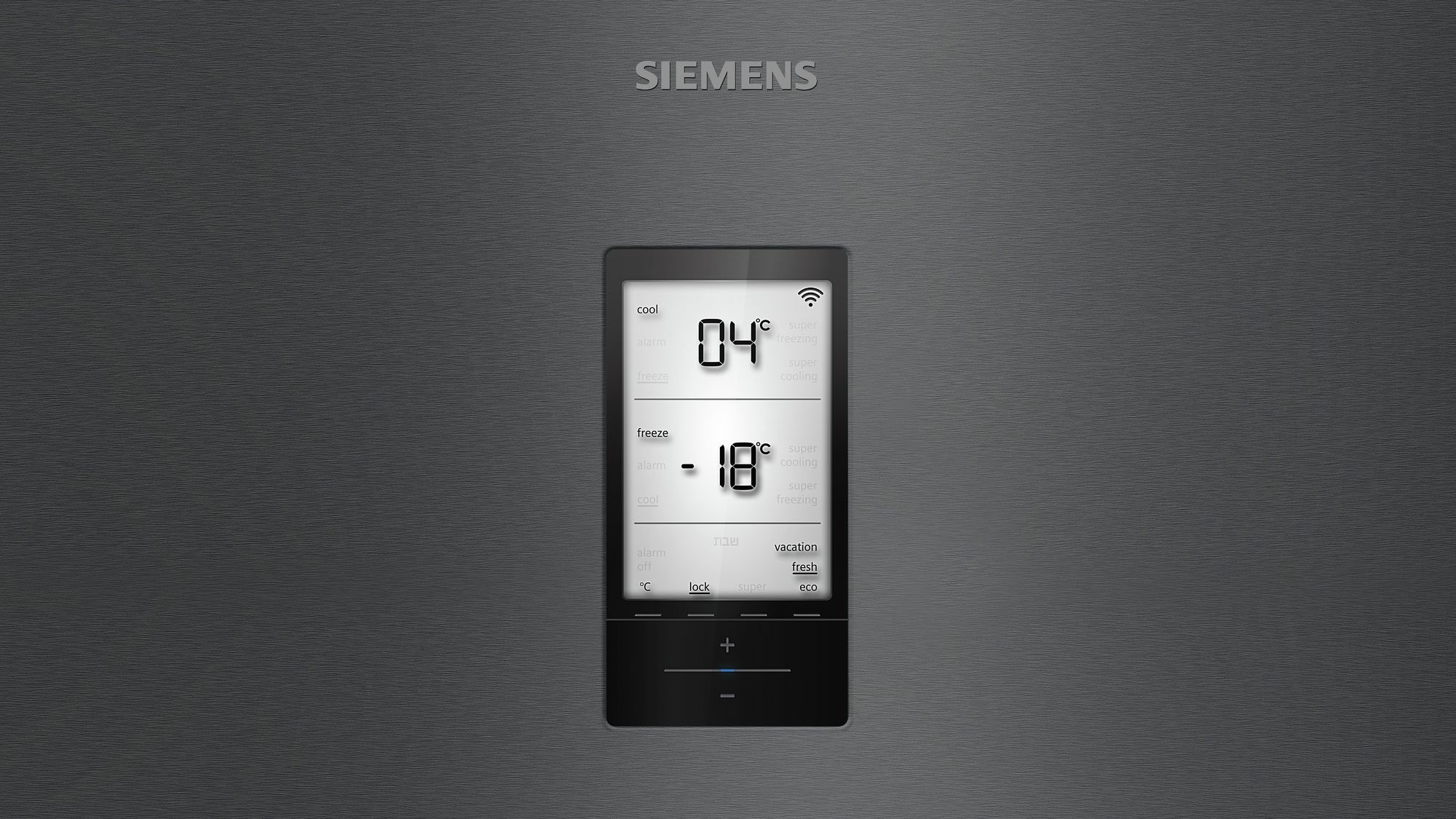 Siemens refrigerator control panel displaying temperature readings.