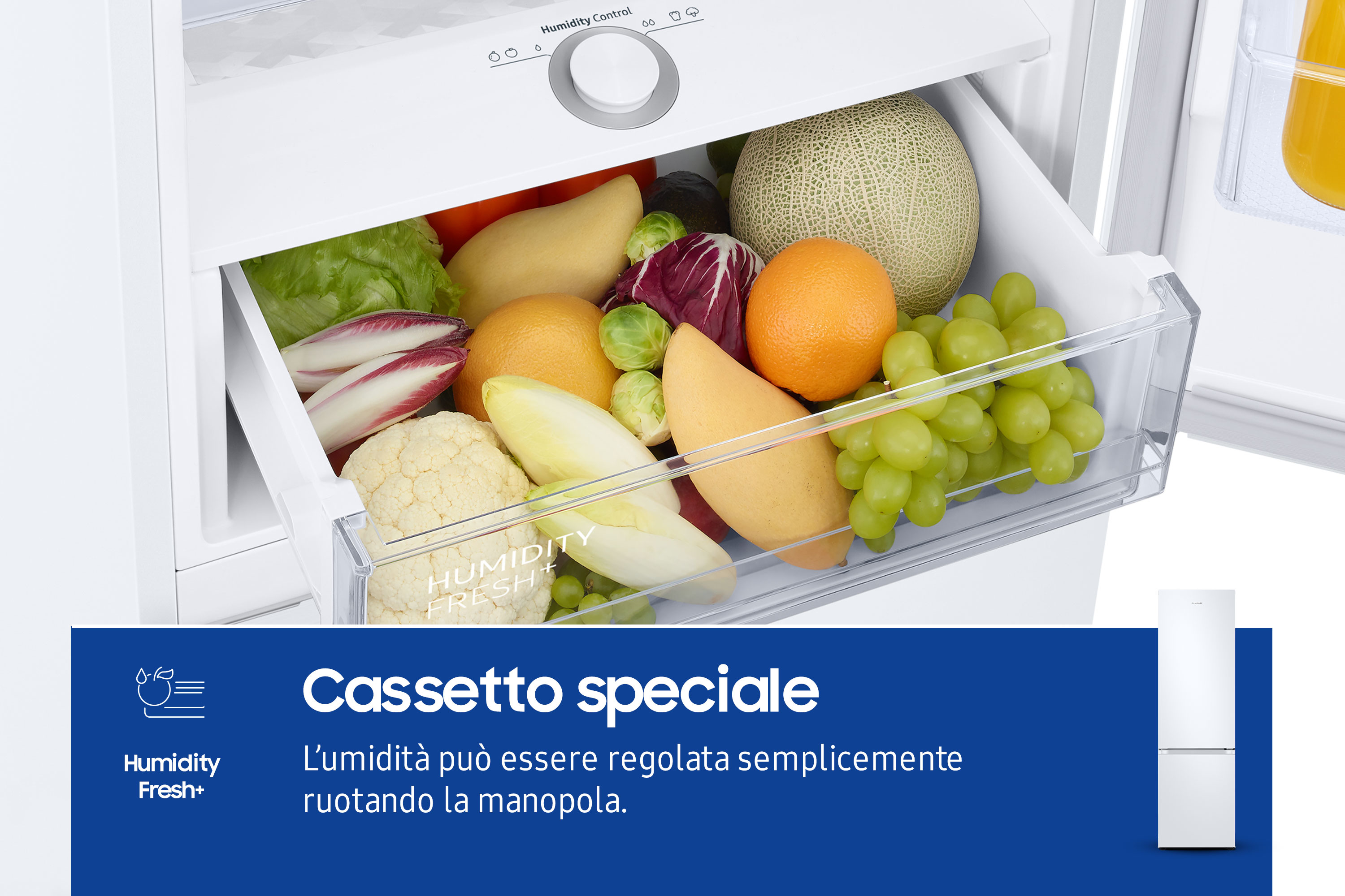 Frigorifero con pannello display che mostra le impostazioni della temperatura. Esterno argento, congelatore inferiore.