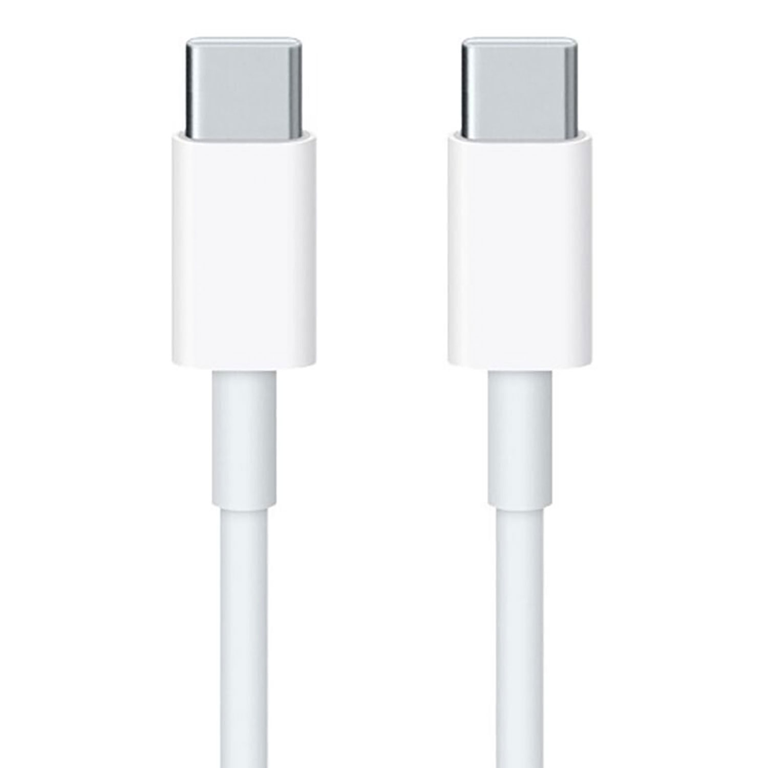 Zwei weiße USB-C-Kabel, mit weißen Steckern und Kabeln vor weißem Hintergrund.