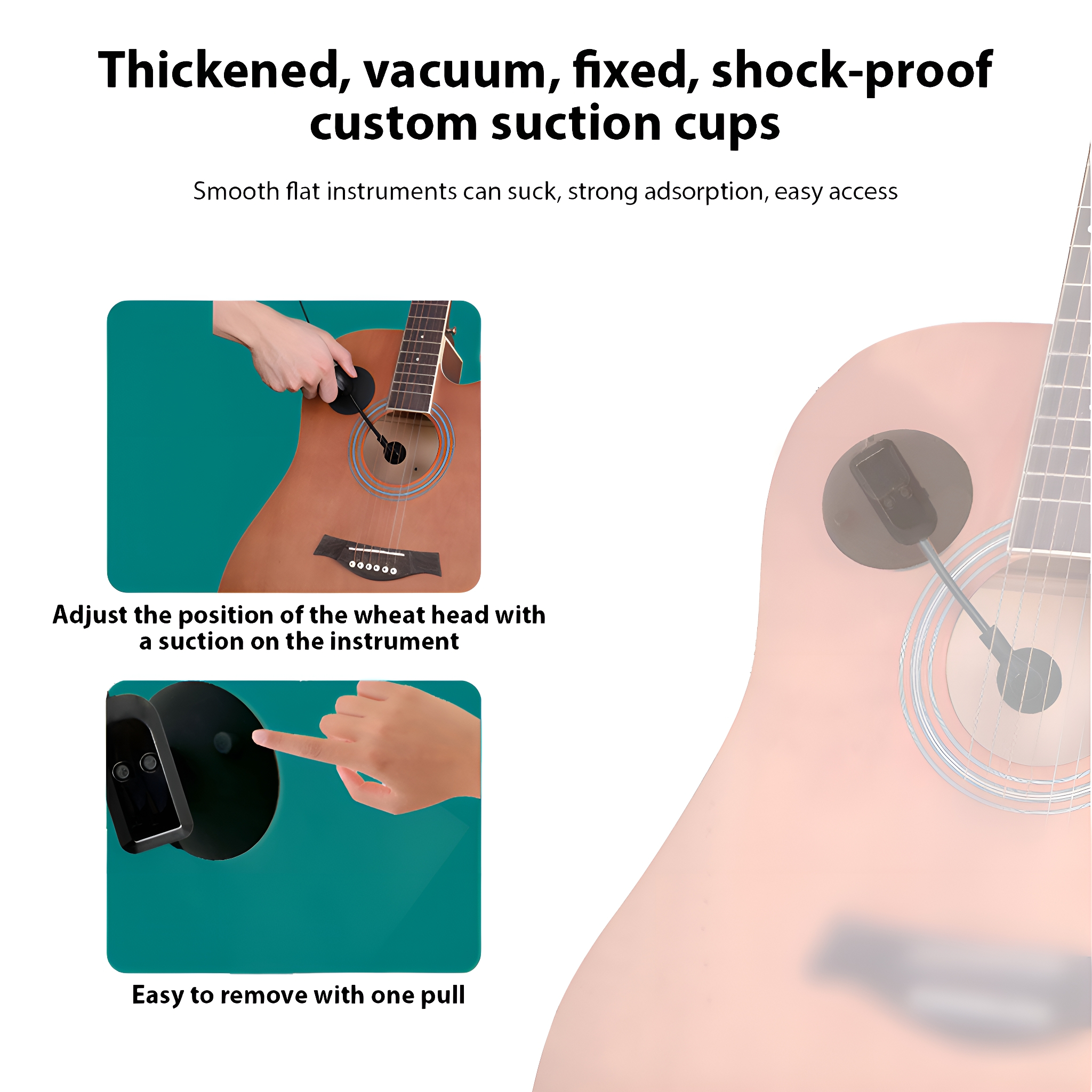 Akustikgitarre mit Saugknopf. Der Hintergrund ist weiß.