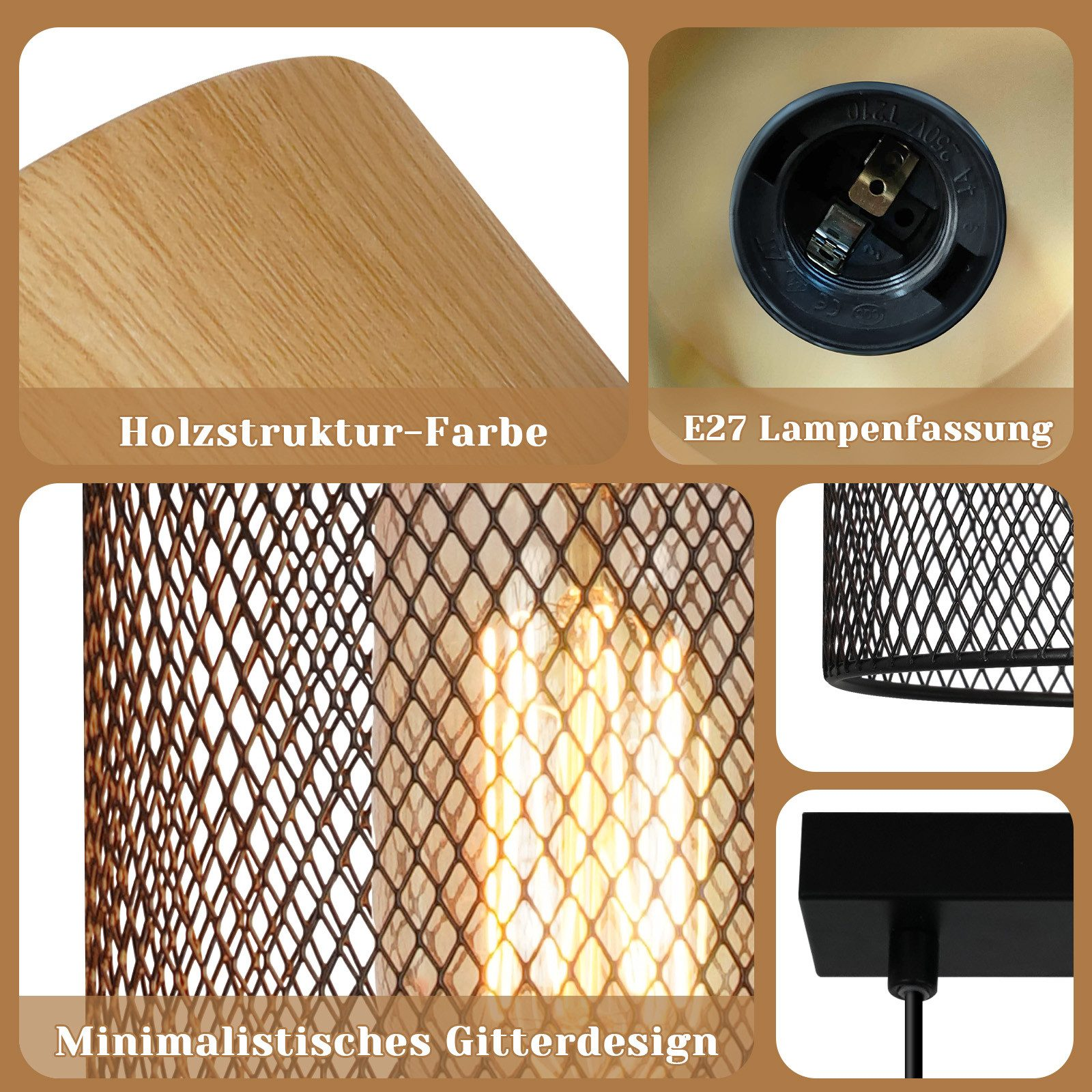 Primo piano di parti di lampada in legno, che mostrano dettagli e design.