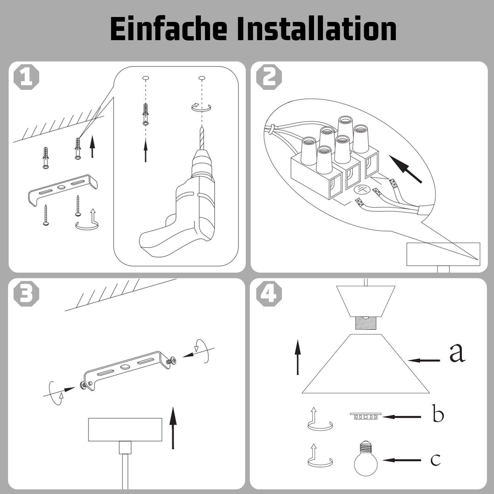 Instrukcja instalacji z diagramami. Pokazuje śruby, wiertarkę i połączenia.