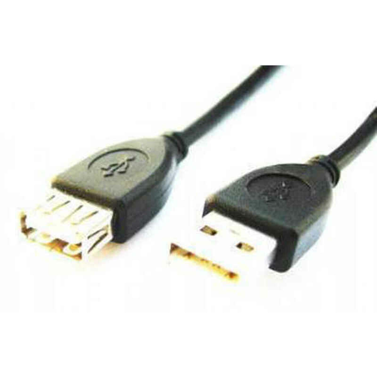 Dwa czarne złącza USB, jedno z żeńskim portem USB-A, drugie ze złączem męskim USB-A.