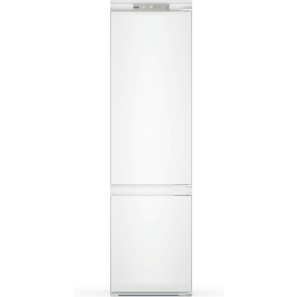 Frigorifero bianco a incasso con display digitale in alto.