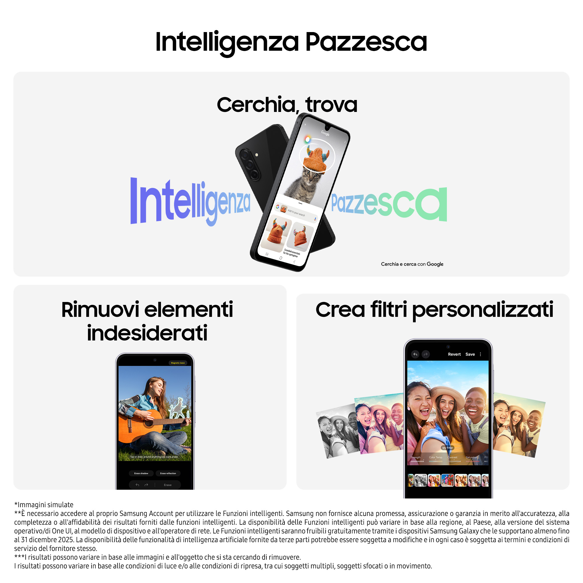 Immagine promozionale con due telefoni, testo e immagini che illustrano le funzioni.