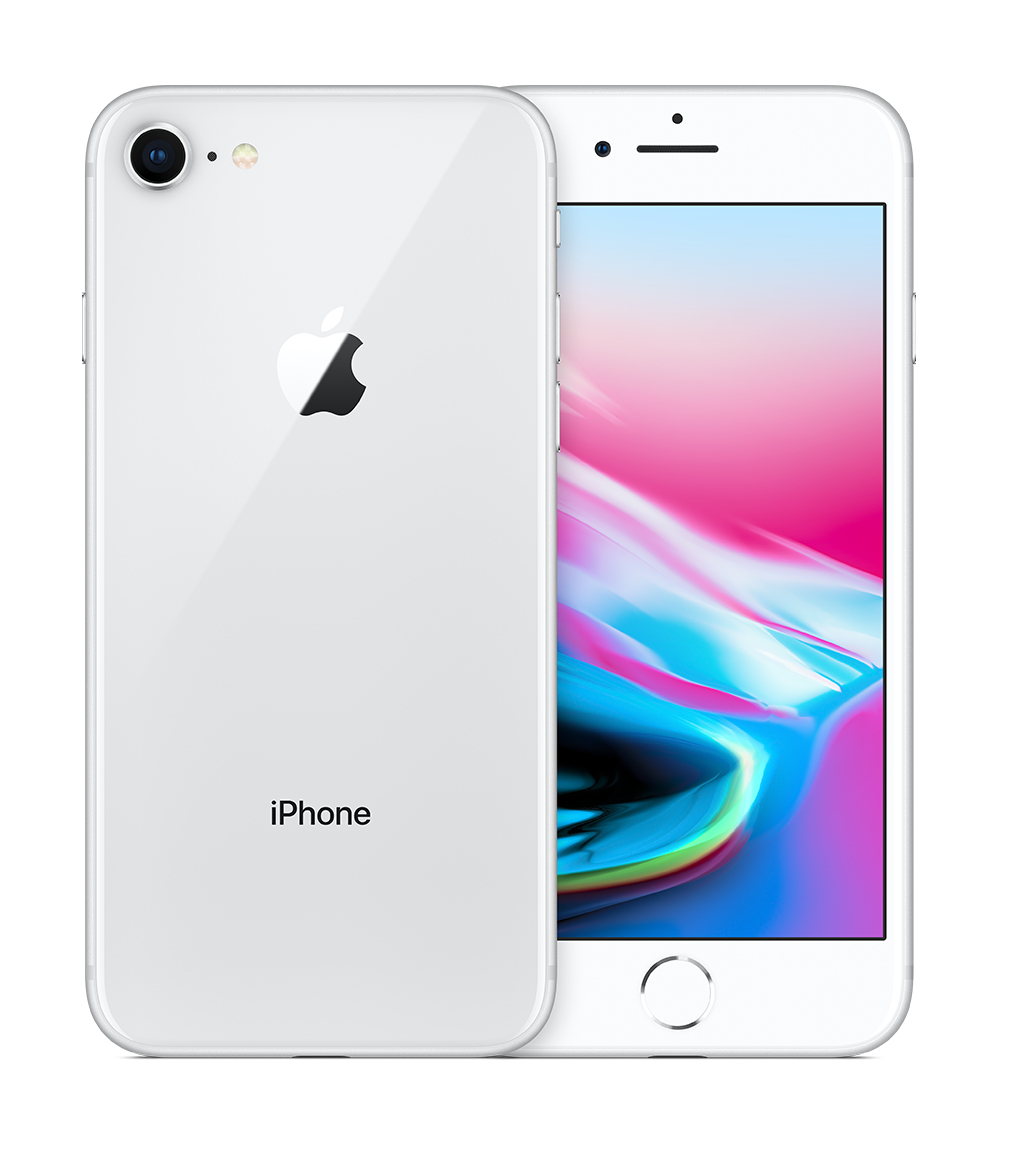 Biały iPhone z podwójnym aparatem z tyłu i ekranem skierowanym do przodu.