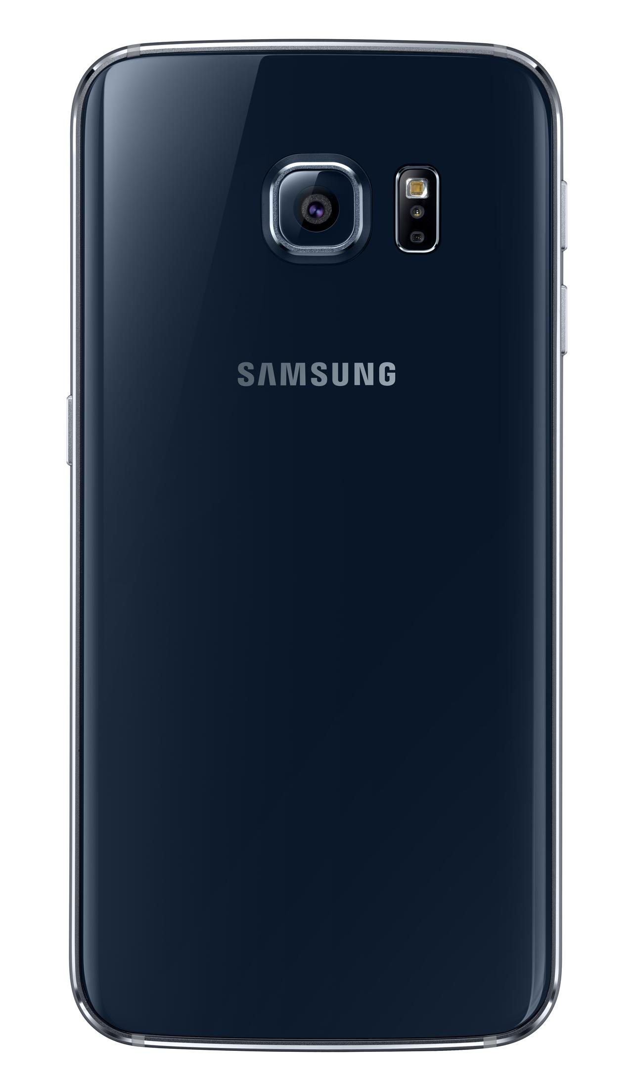 Rückseite eines dunkelblauen Samsung-Telefons. Kamera und Samsung-Logo sind sichtbar.