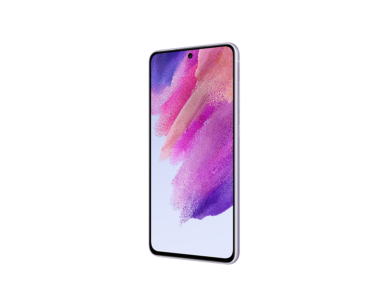 Lila Smartphone. Es ist leicht angewinkelt und zeigt den Bildschirm mit rosa und lila Farben.