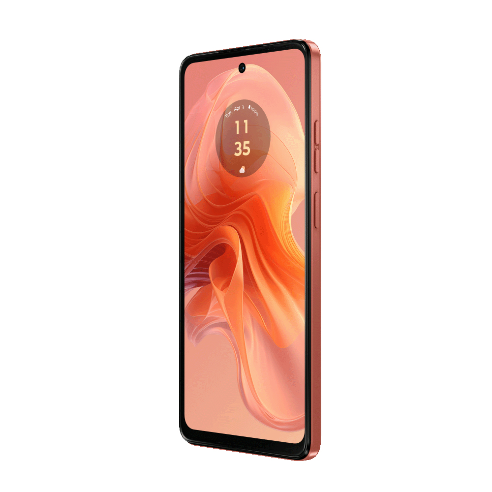 Un smartphone rojo, mostrando la pantalla con la hora 11:35, botones laterales y una cámara.