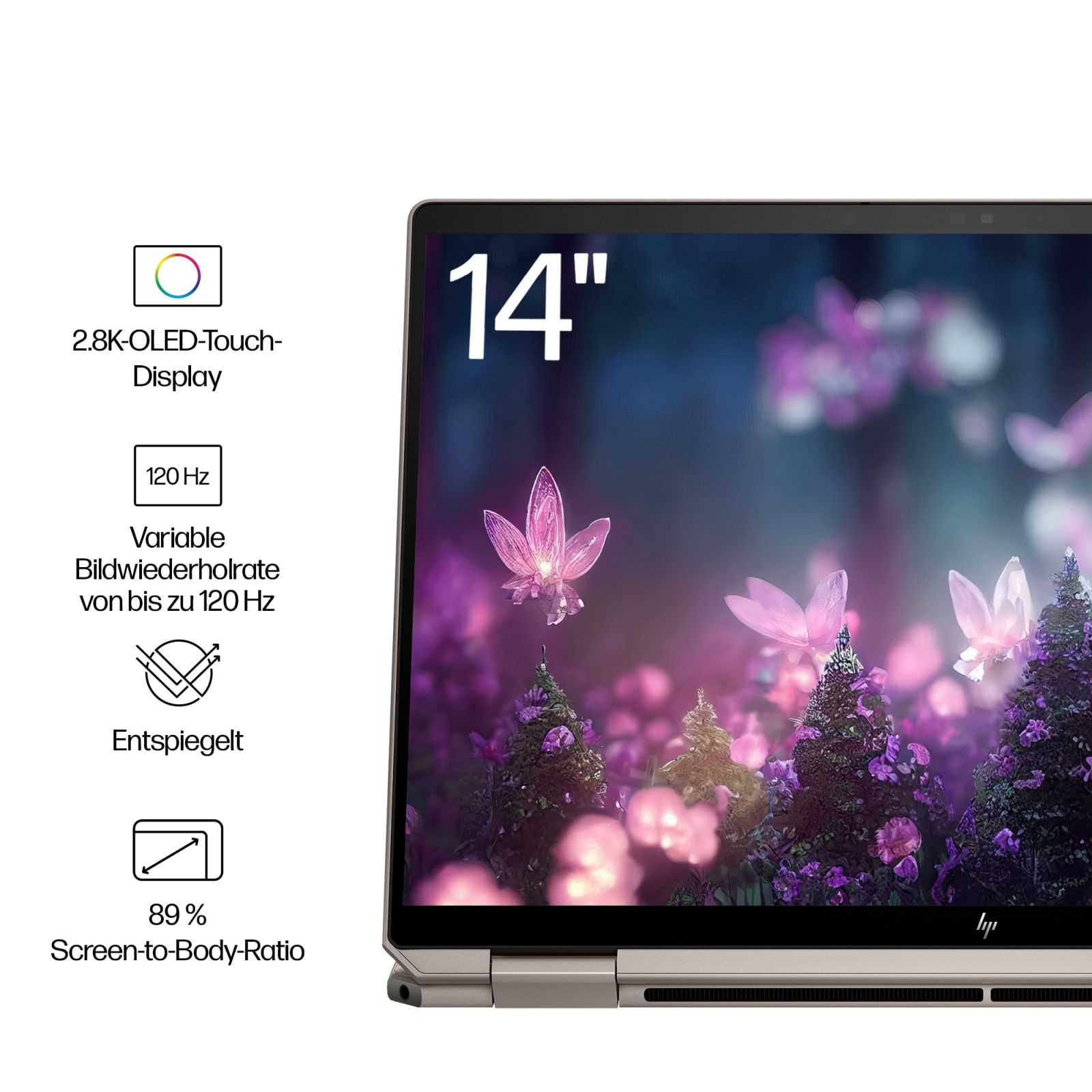 Ein Laptop-Bildschirm zeigt eine Anzeige mit rosa Blumen.